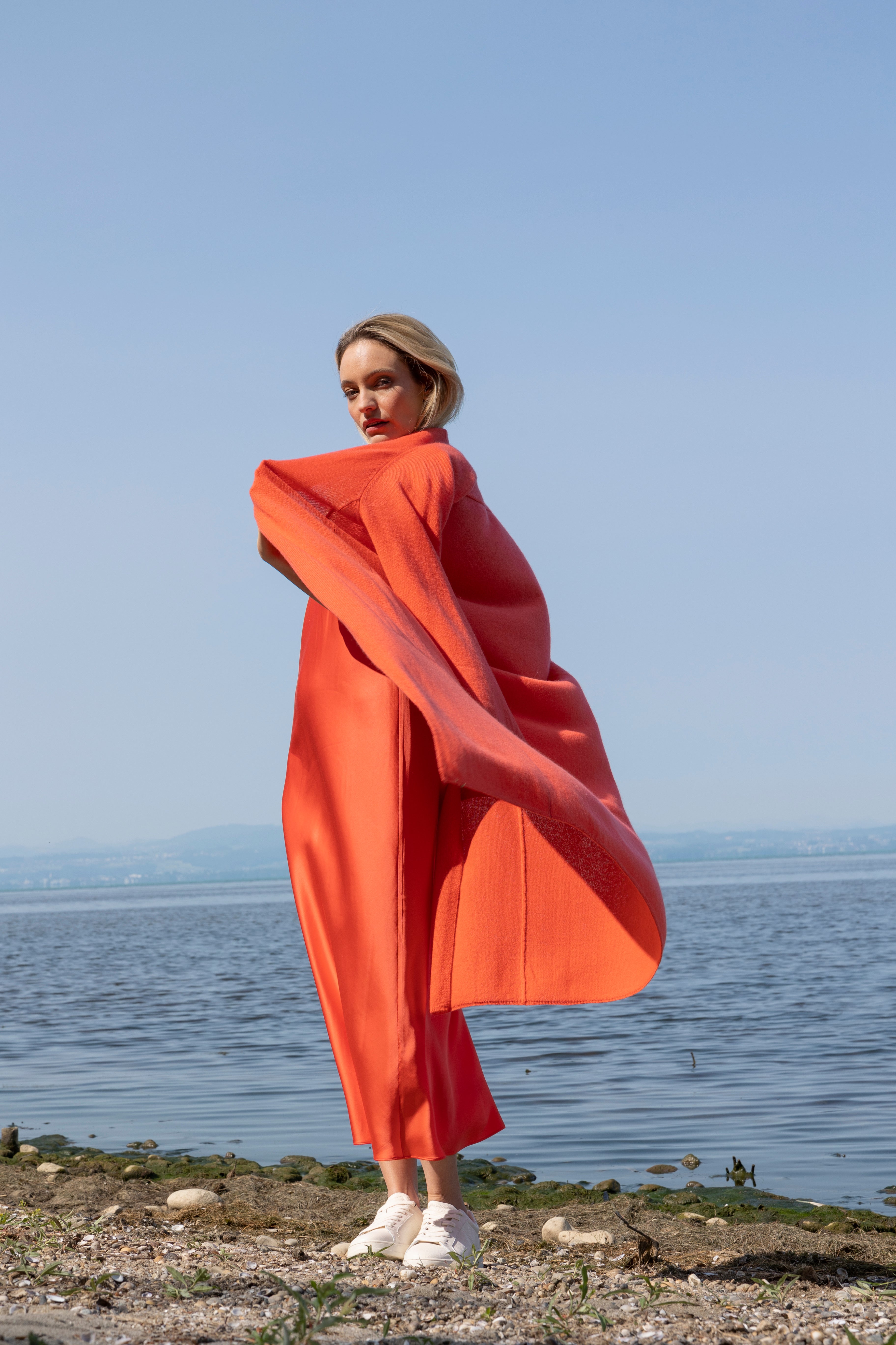 Long Cardigan Cashmere - hot coral