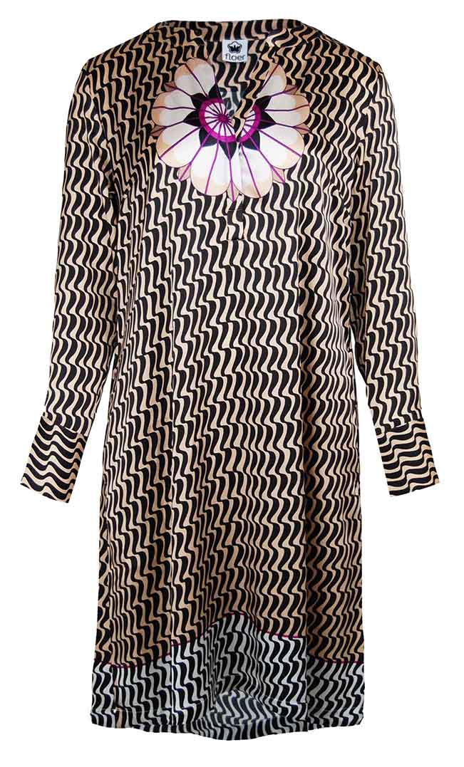 Tunikakleid - Ornamentenprint - cappuccino