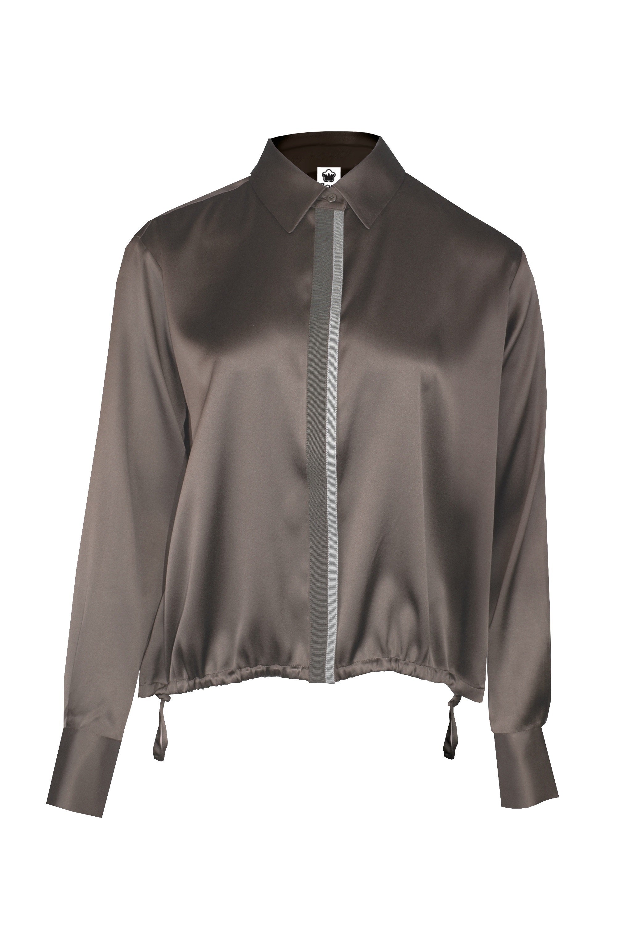 Kurze Seidenbluse mit besonderer Knopfleiste taupe