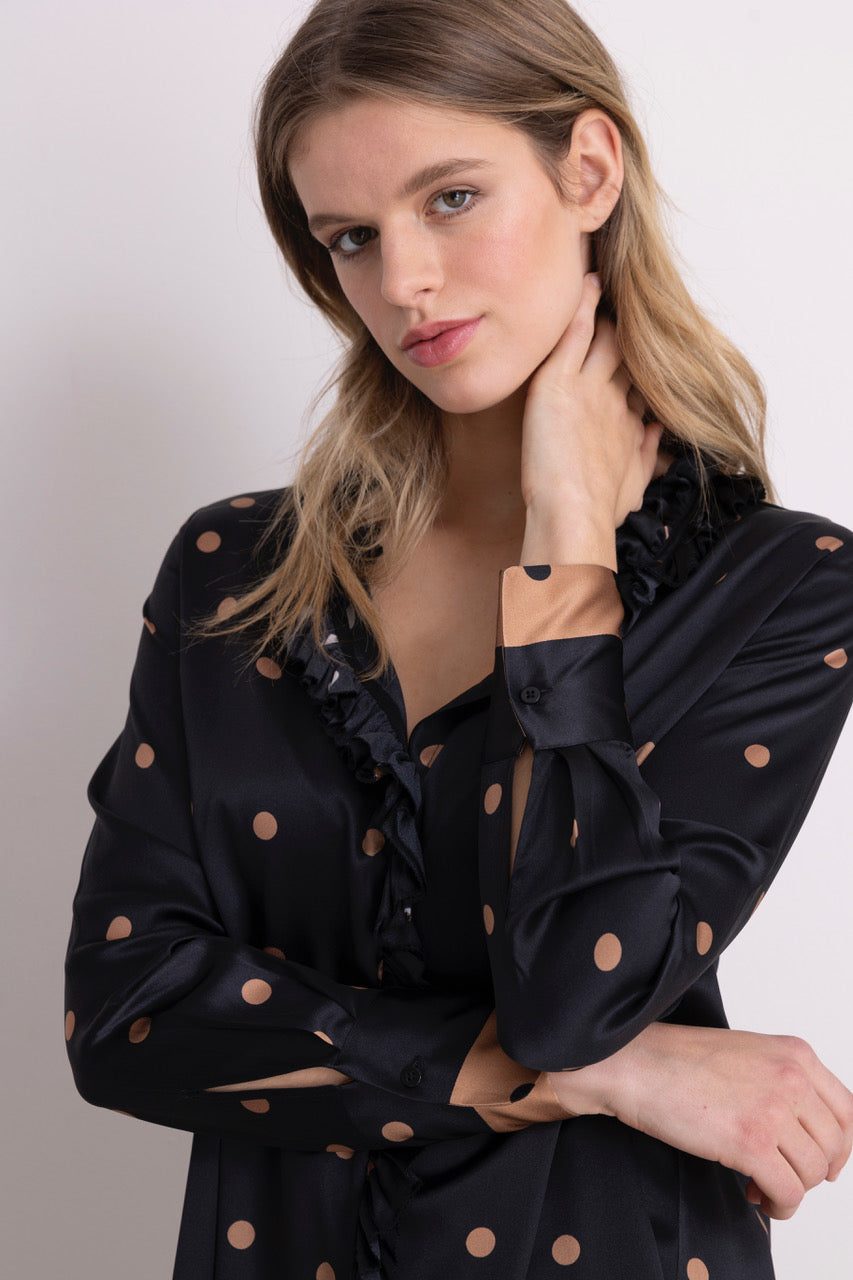 Schluppenbluse Seide mit Kettenprint