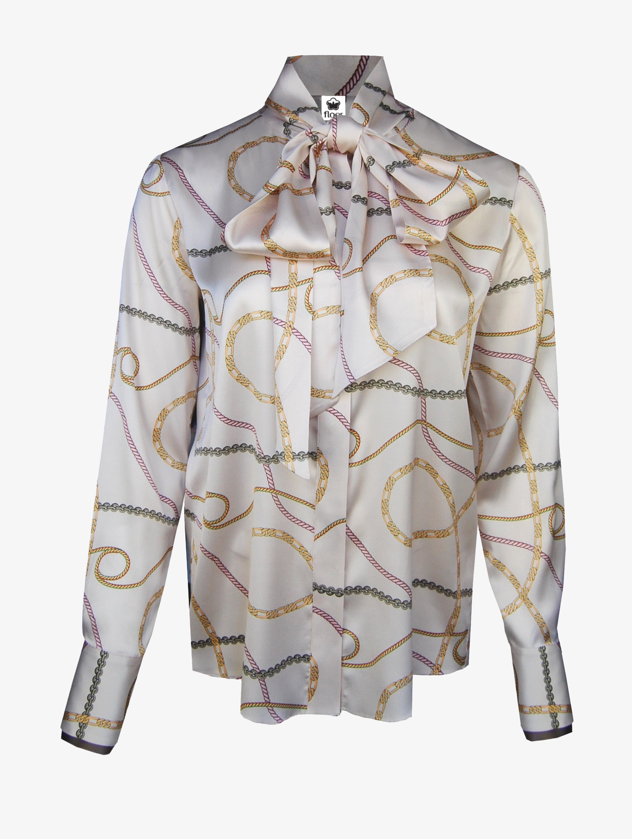 Schluppenbluse Seide mit Kettenprint