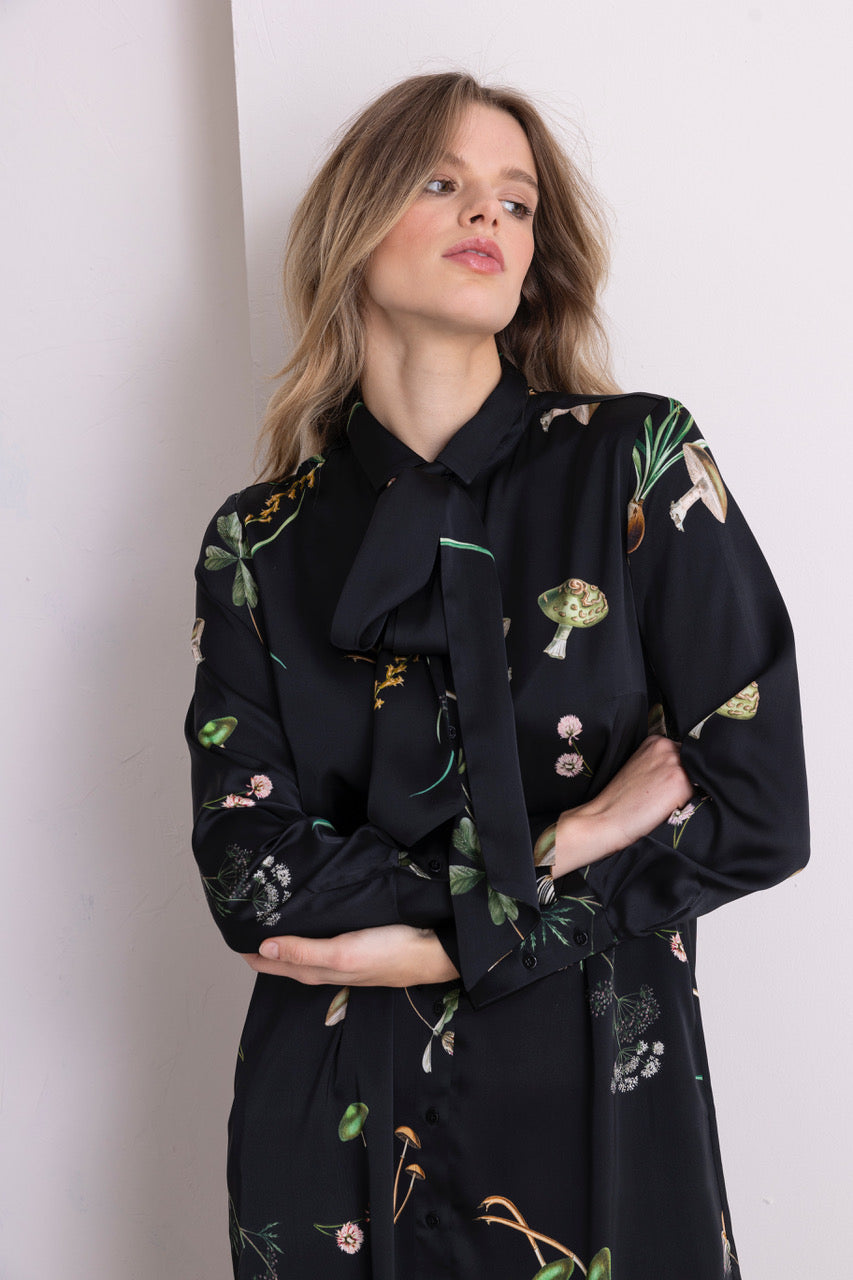 Hemdblusenkleid Viskosesatin mit Stretch