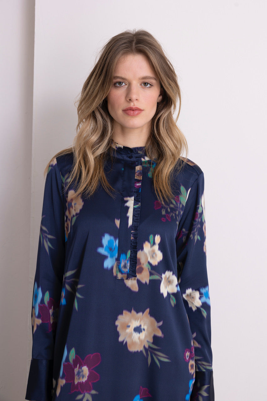 Langes Viskosekleid navy