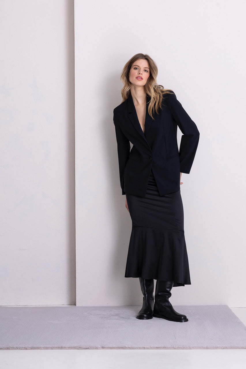 Seidenrock mit Volant am Saum, black