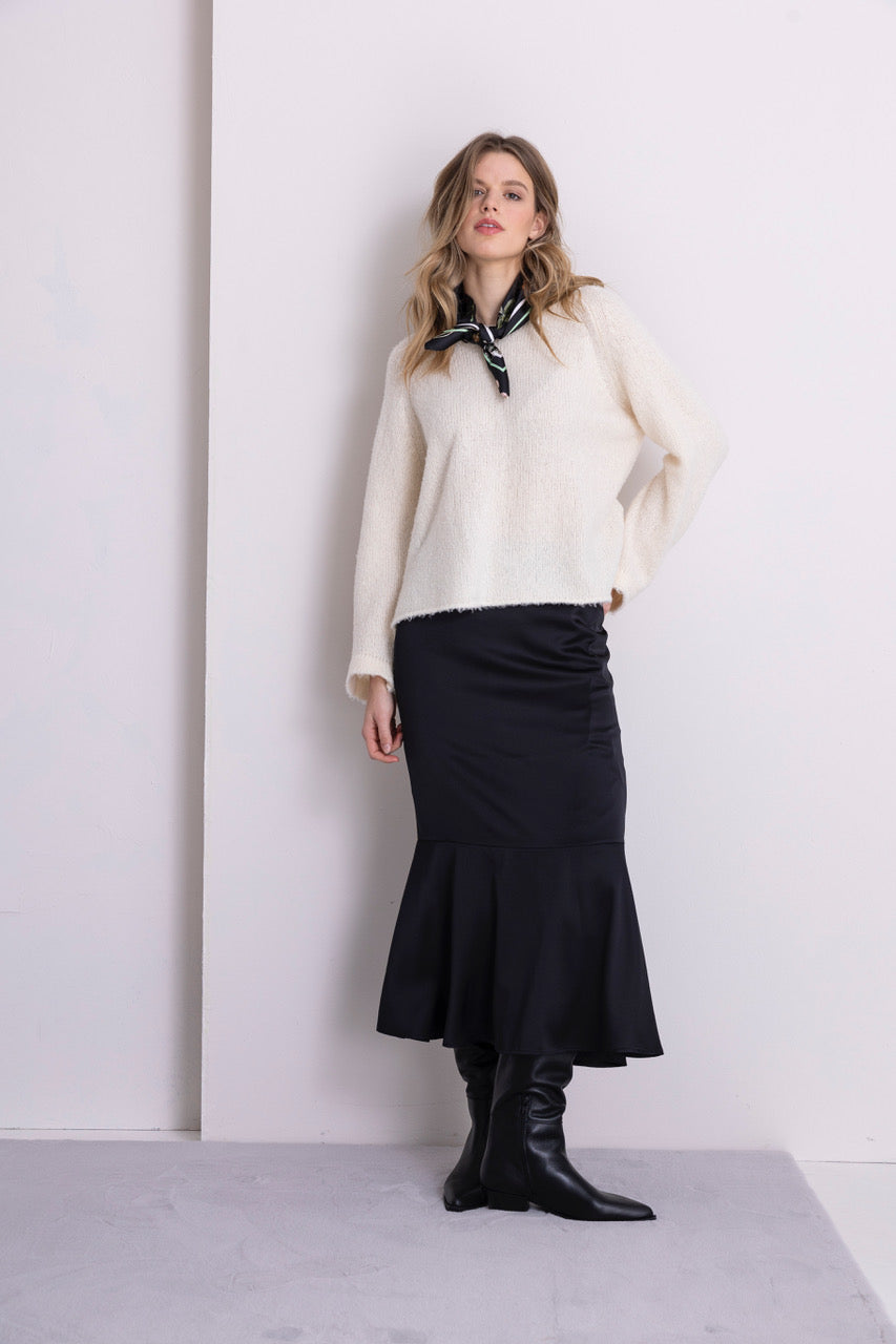 Seidenrock mit Volant am Saum, black