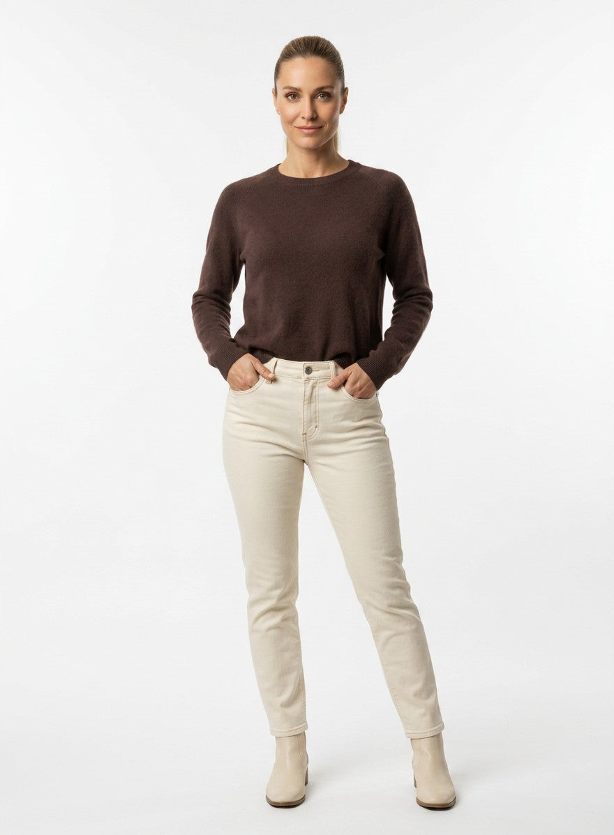 Pullover Boxy-Fit Rundhals - brushed schoko