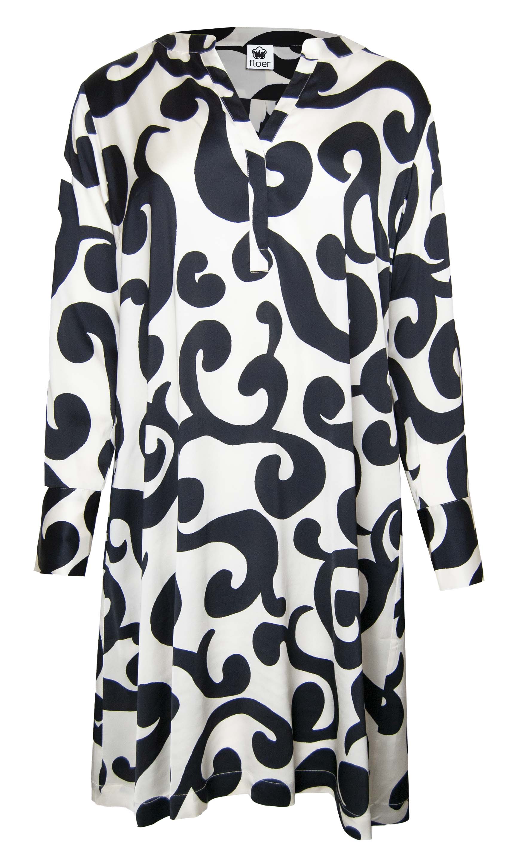 Tunikakleid schwarz weißer Ornamentenprint