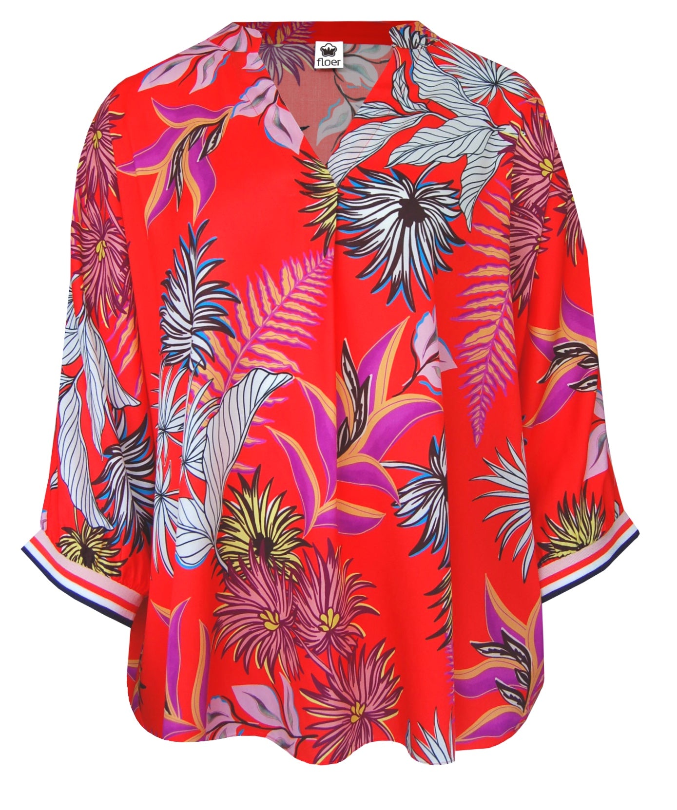 Weitfallende Viskosebluse mit Strickbündchen