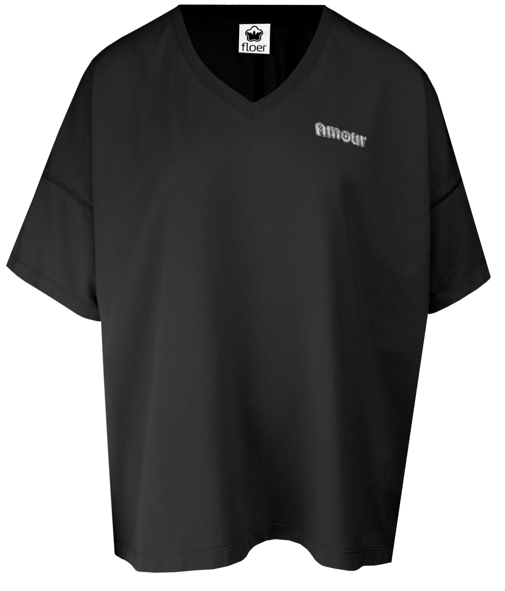weites T-Shirt Kurzarm mit Amourstickerei black