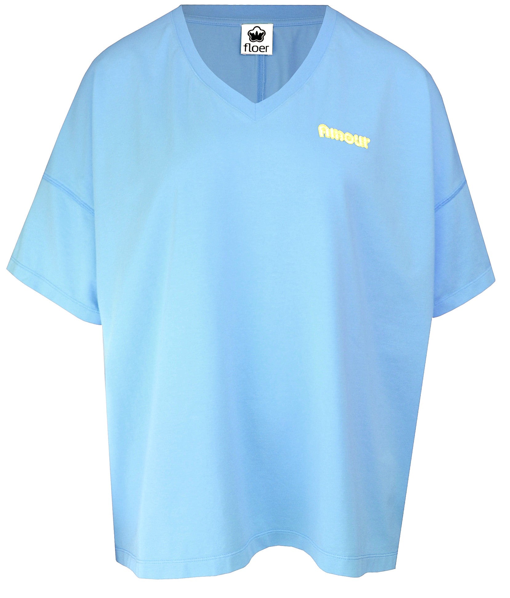 weites T-Shirt Kurzarm mit Amourstickerei bluish