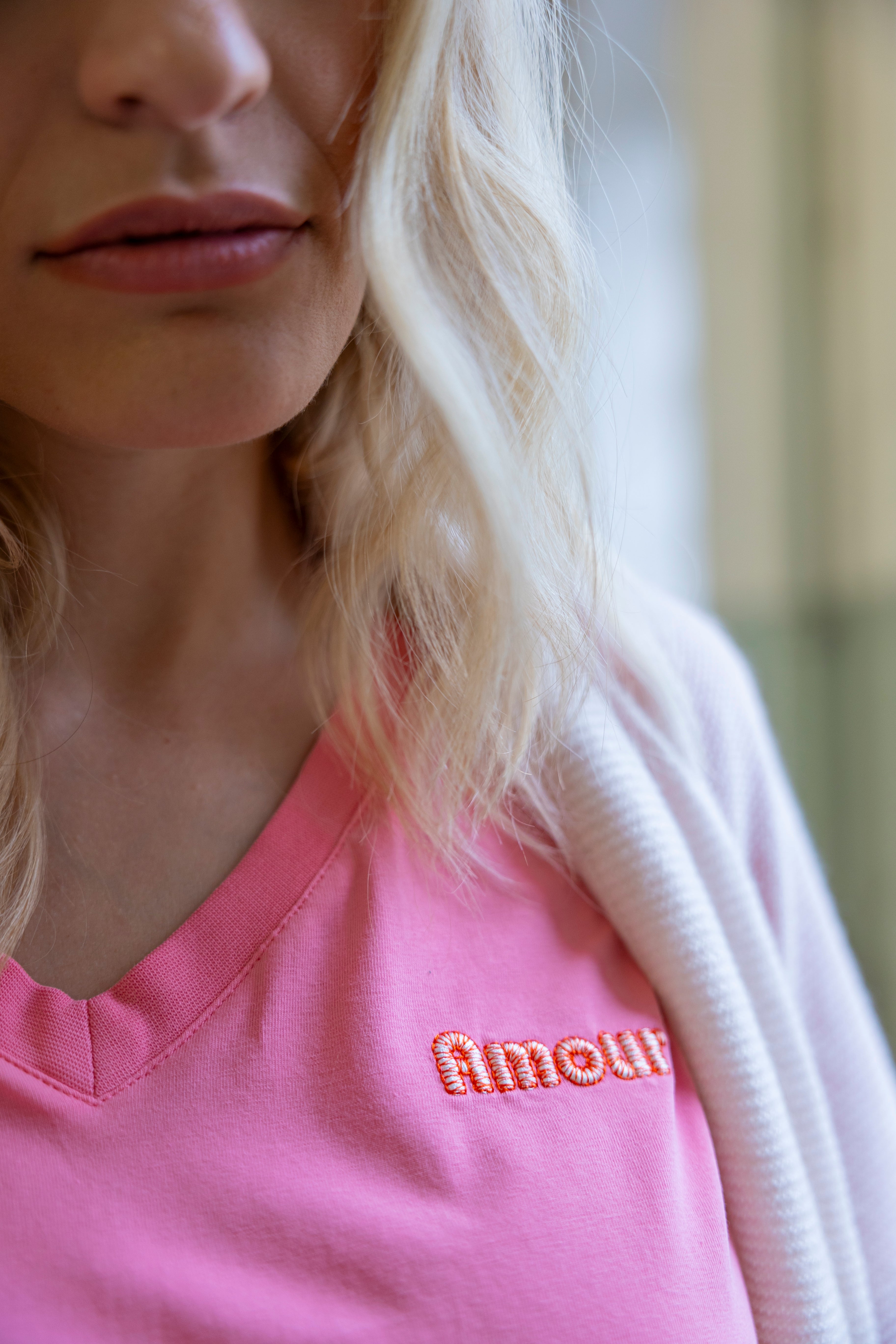 weites T-Shirt Kurzarm mit Amourstickerei marshmellow