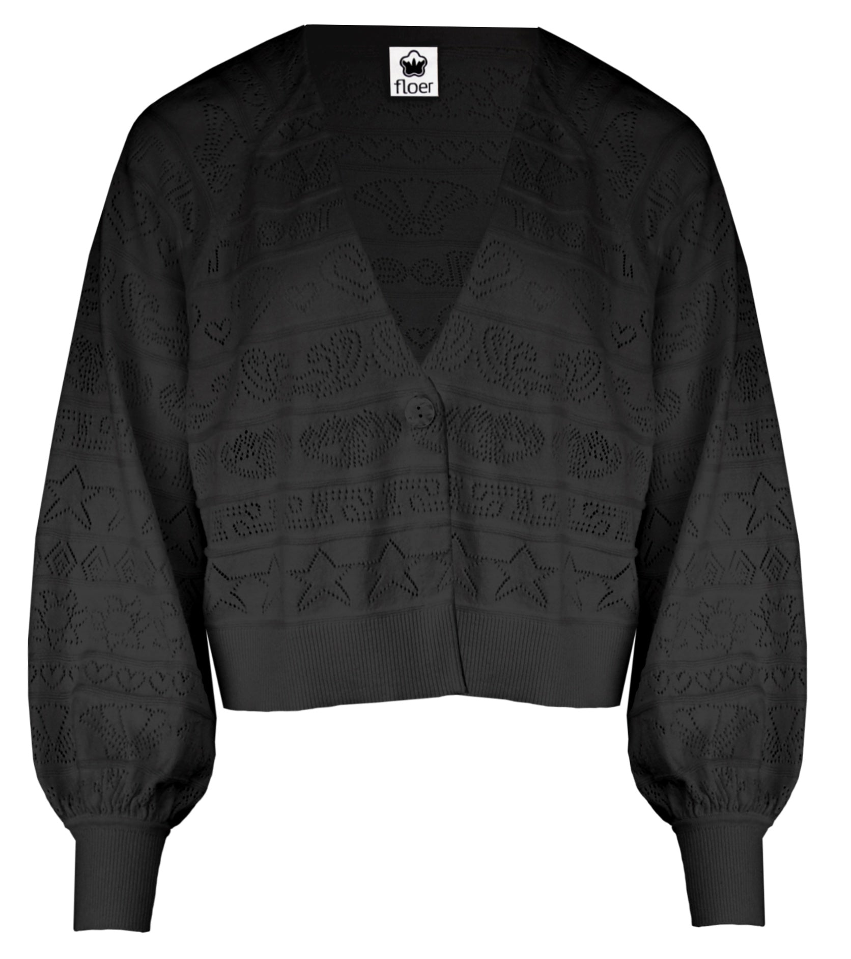 Short Cardigan Baumwolle Ajourstrick black
