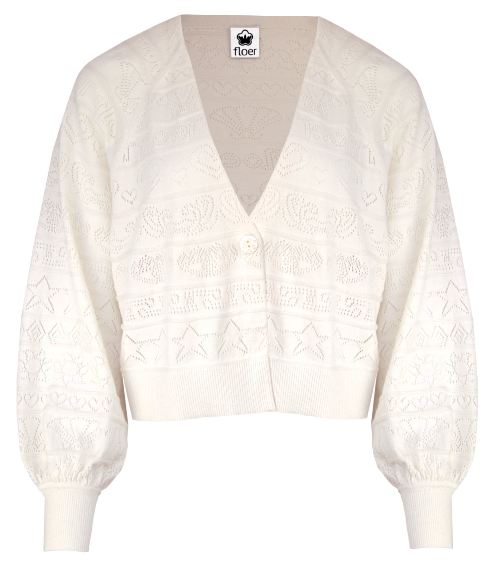 Short Cardigan Baumwolle Ajourstrick offwhite