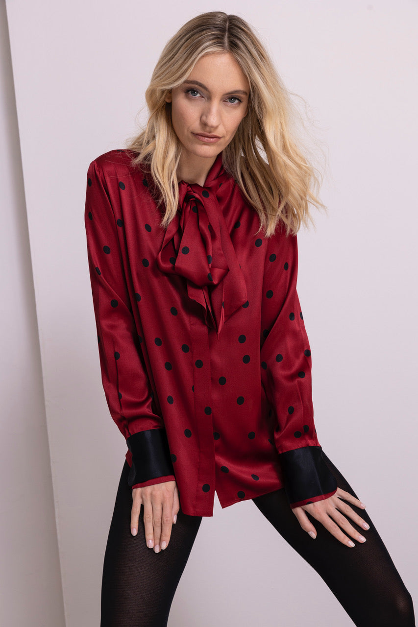 Schluppenbluse Seide mit Kettenprint