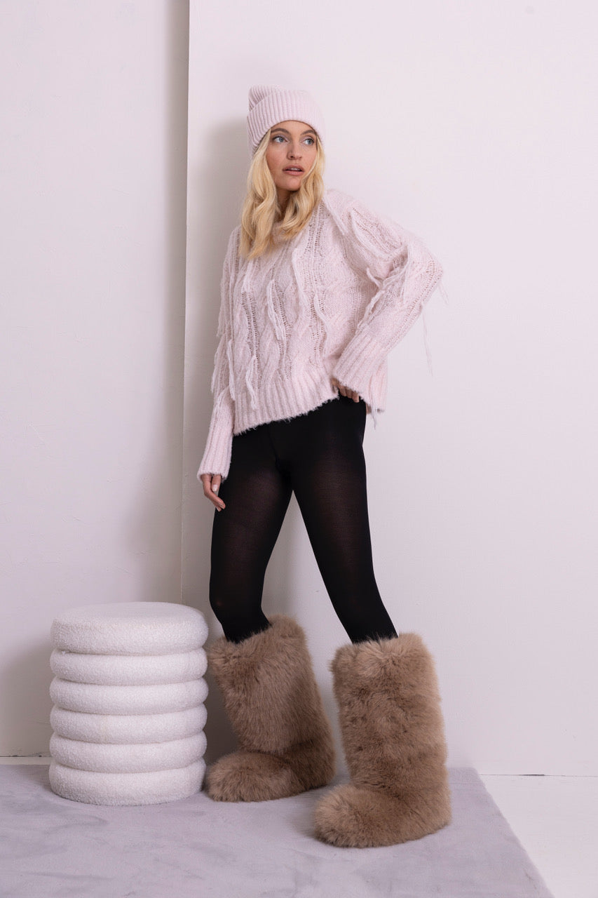 Zopfpullover mit Cashmere, quartz