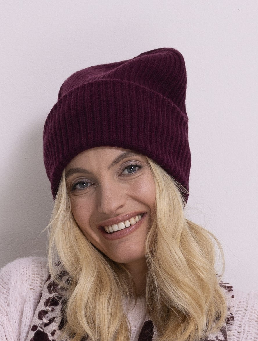 Beanie mit Cashmere col. berry
