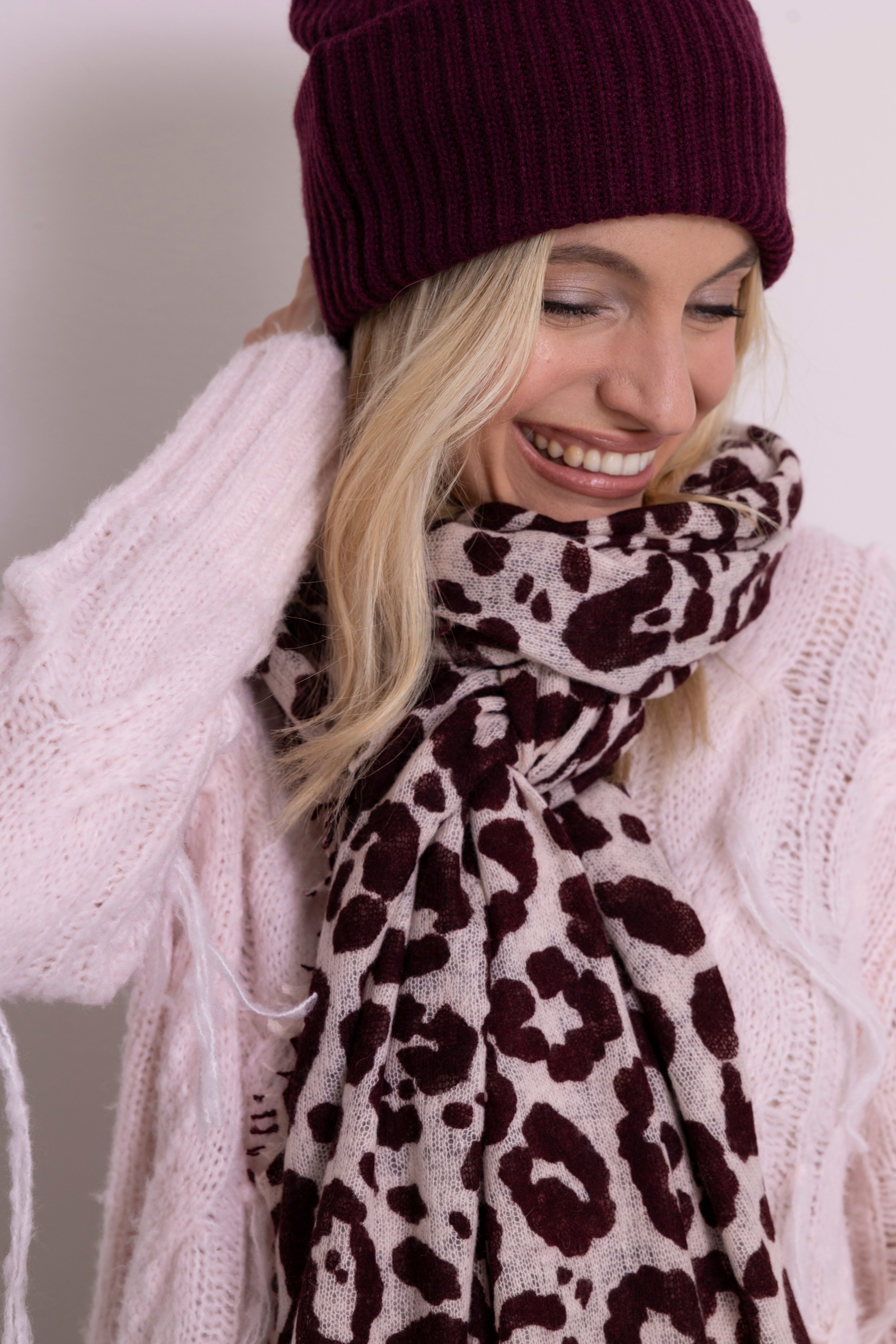 Beanie mit Cashmere col. berry