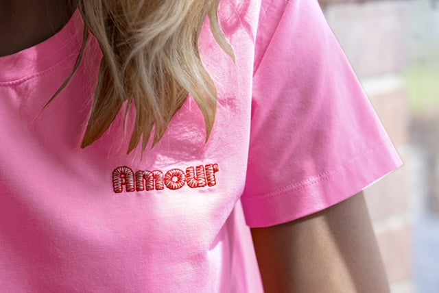 weites T-Shirt Kurzarm mit Amourstickerei marshmellow