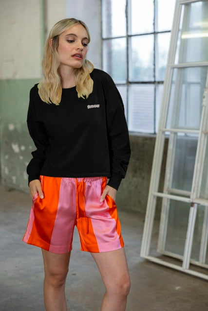 kastiges, kurzes Sweatshirt black