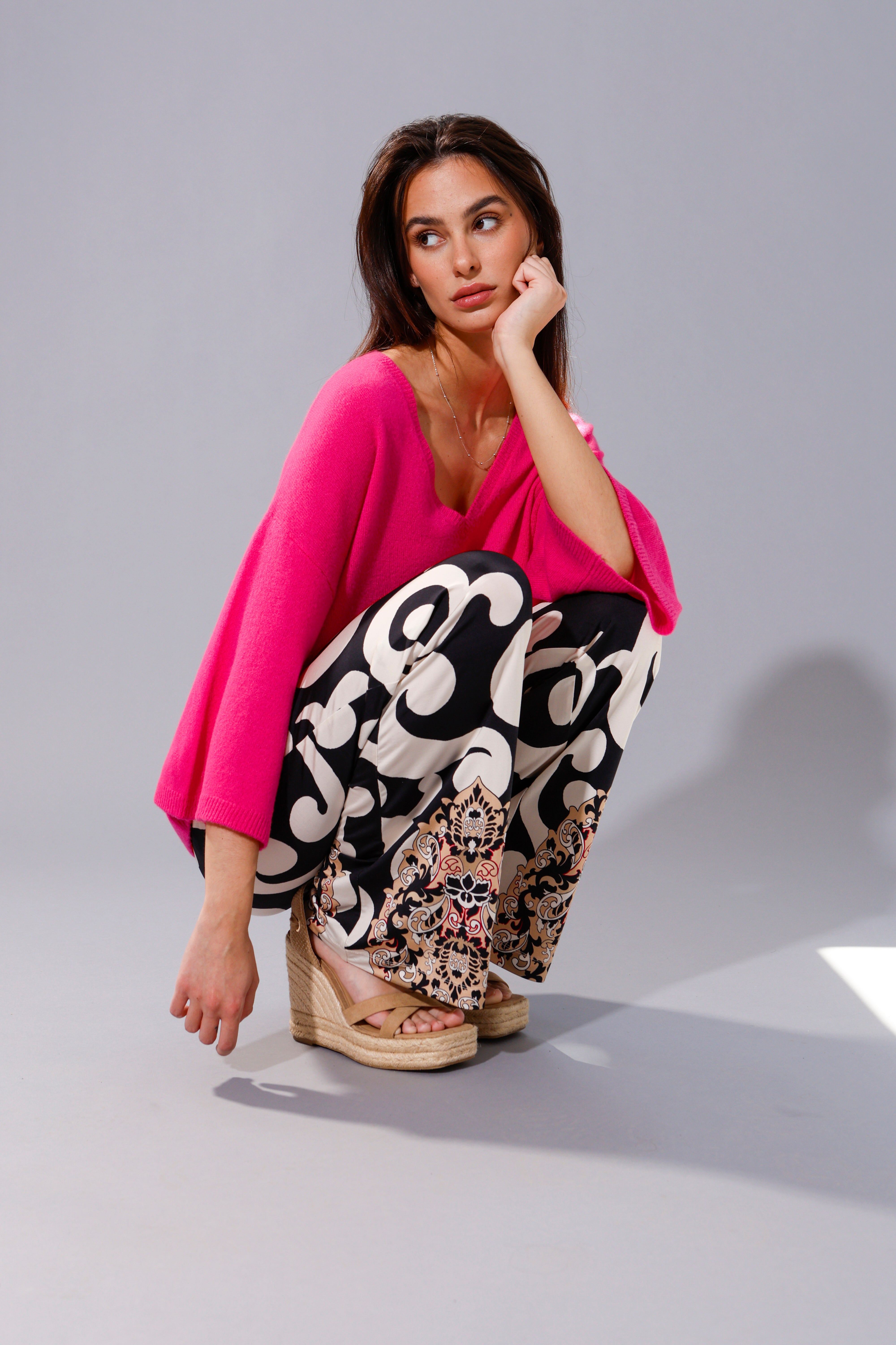 Edle Viscosehose aus Jersey mit platziertem Ornament - coco