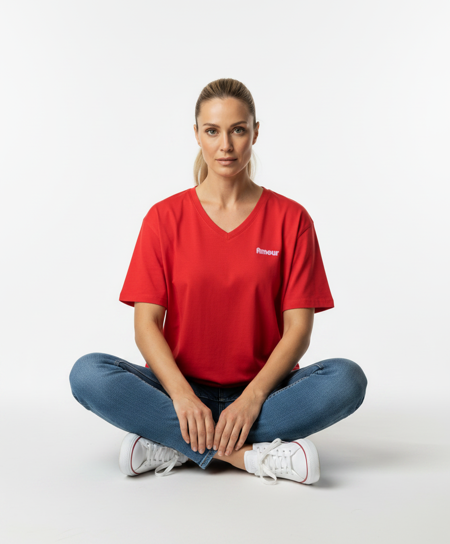 weites T-Shirt Kurzarm mit Amourstickerei grenadine
