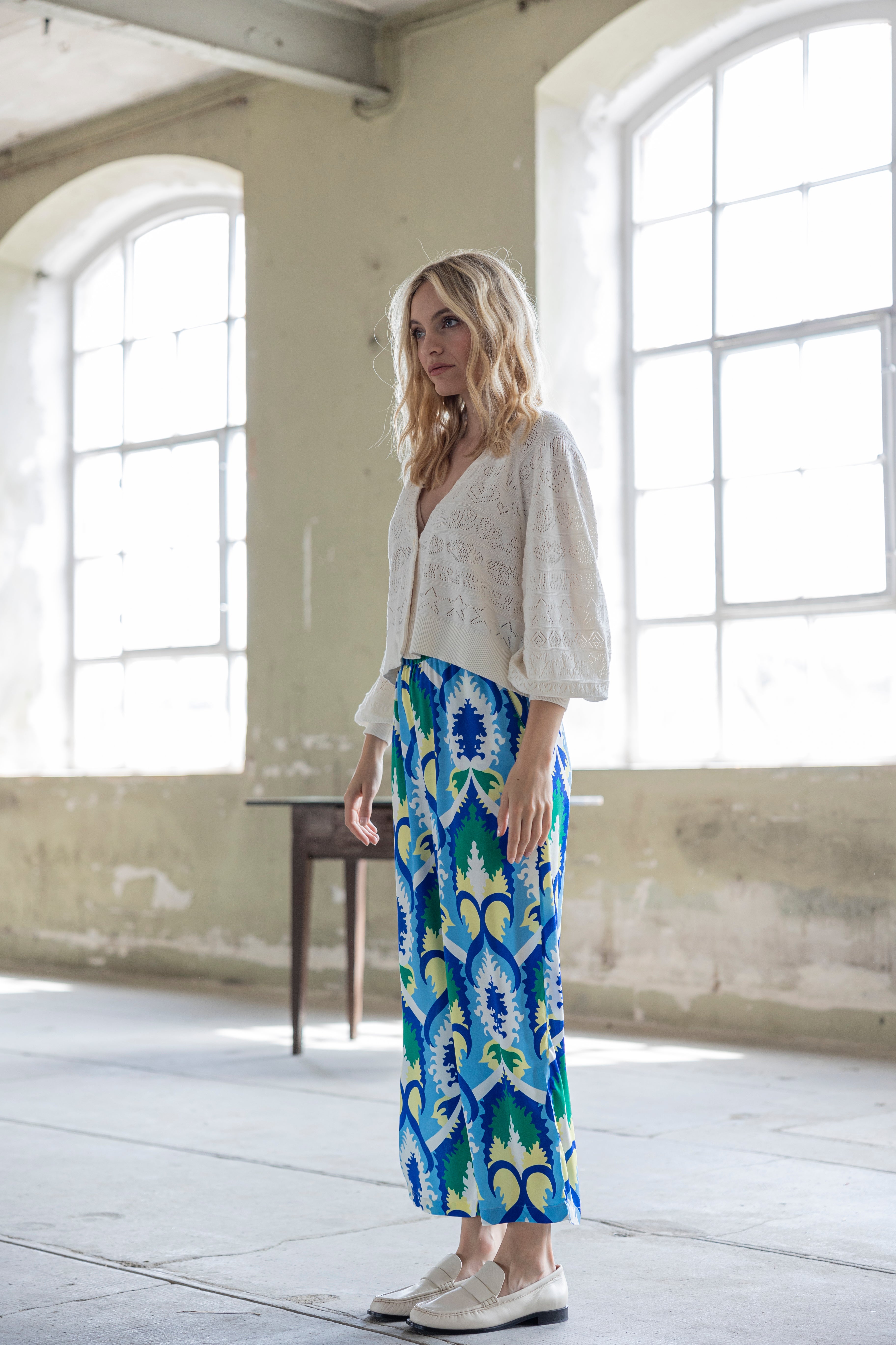 Short Cardigan Baumwolle Ajourstrick offwhite