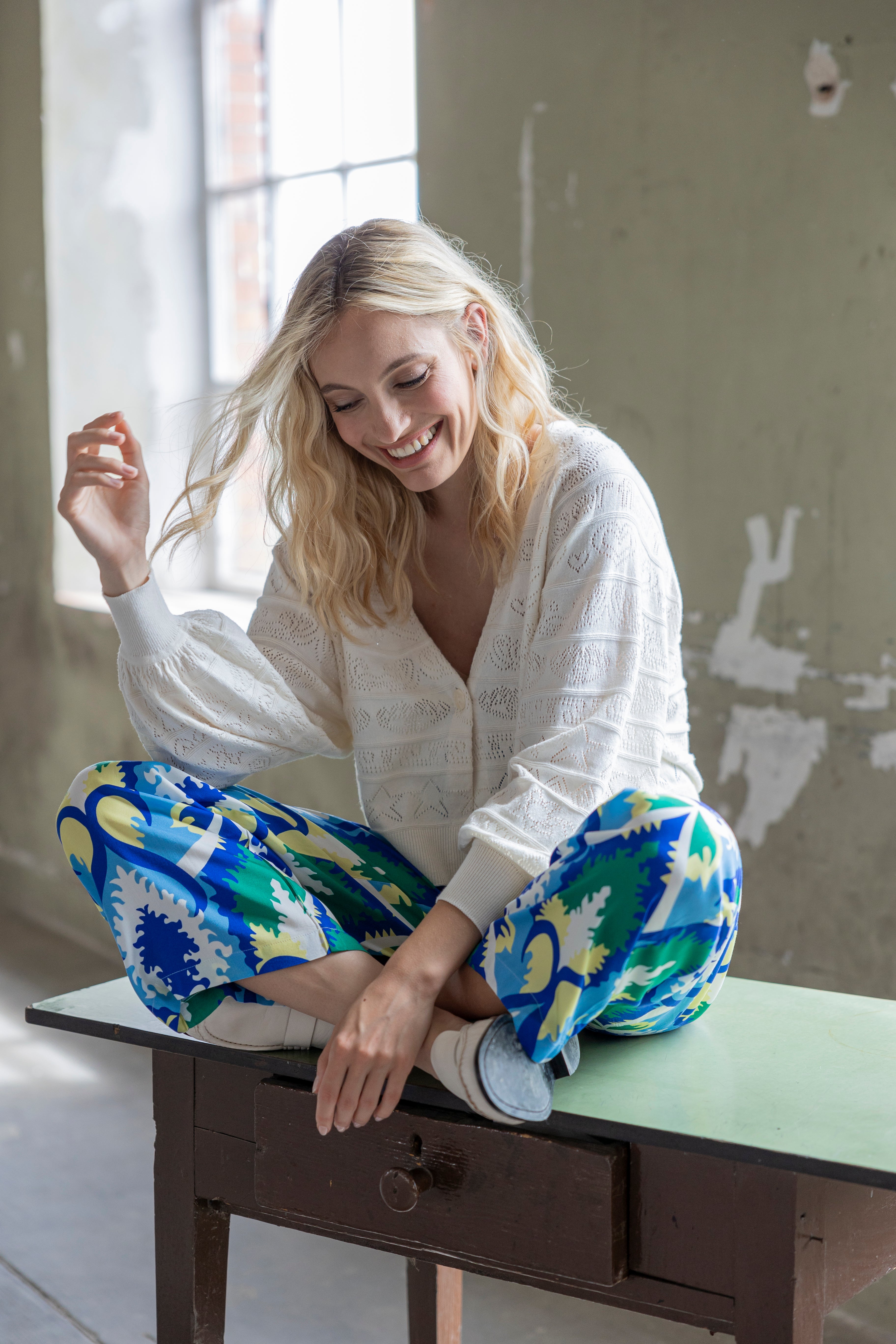 Short Cardigan Baumwolle Ajourstrick offwhite