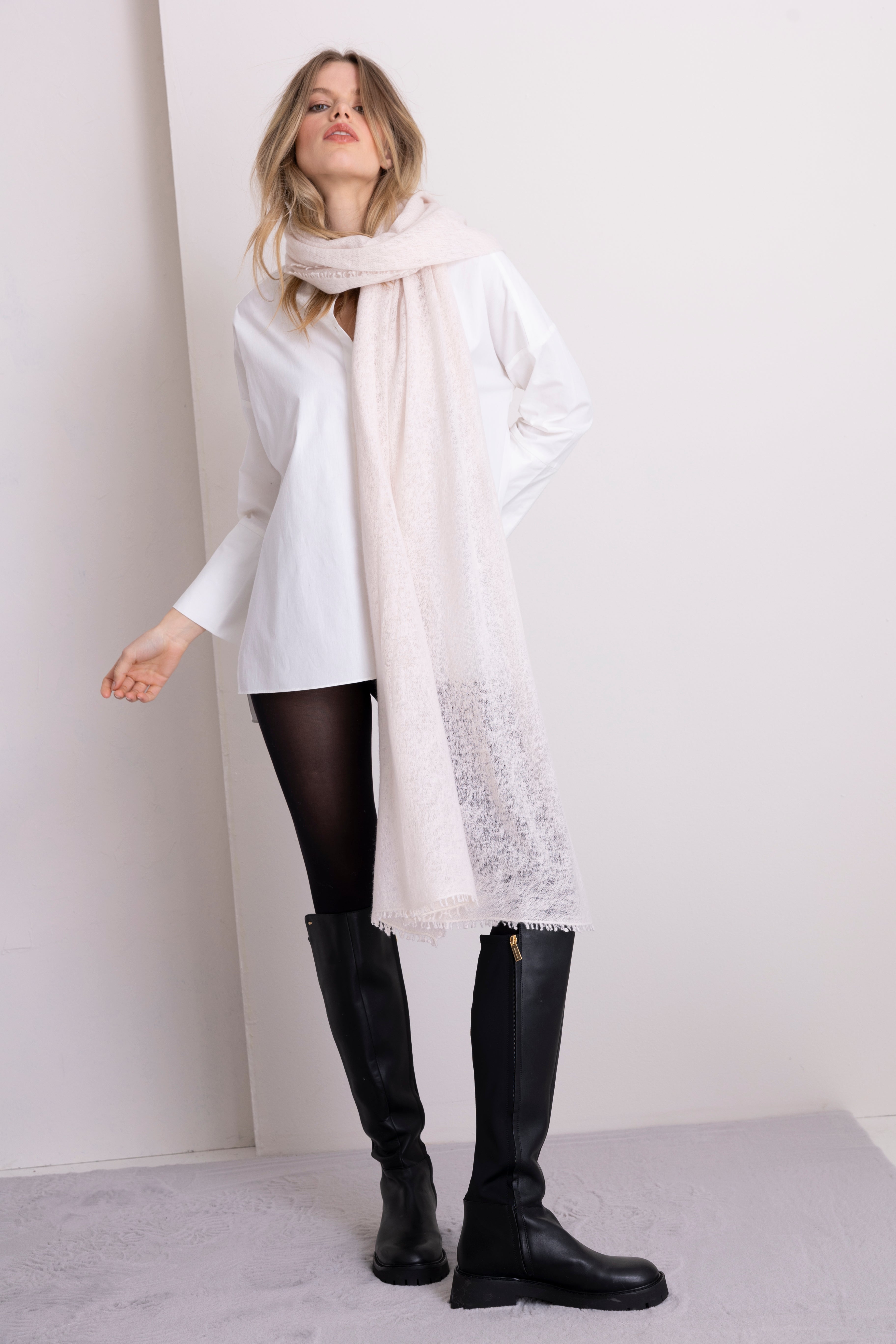 Handgefertigter Cashmere Schal Offwhite