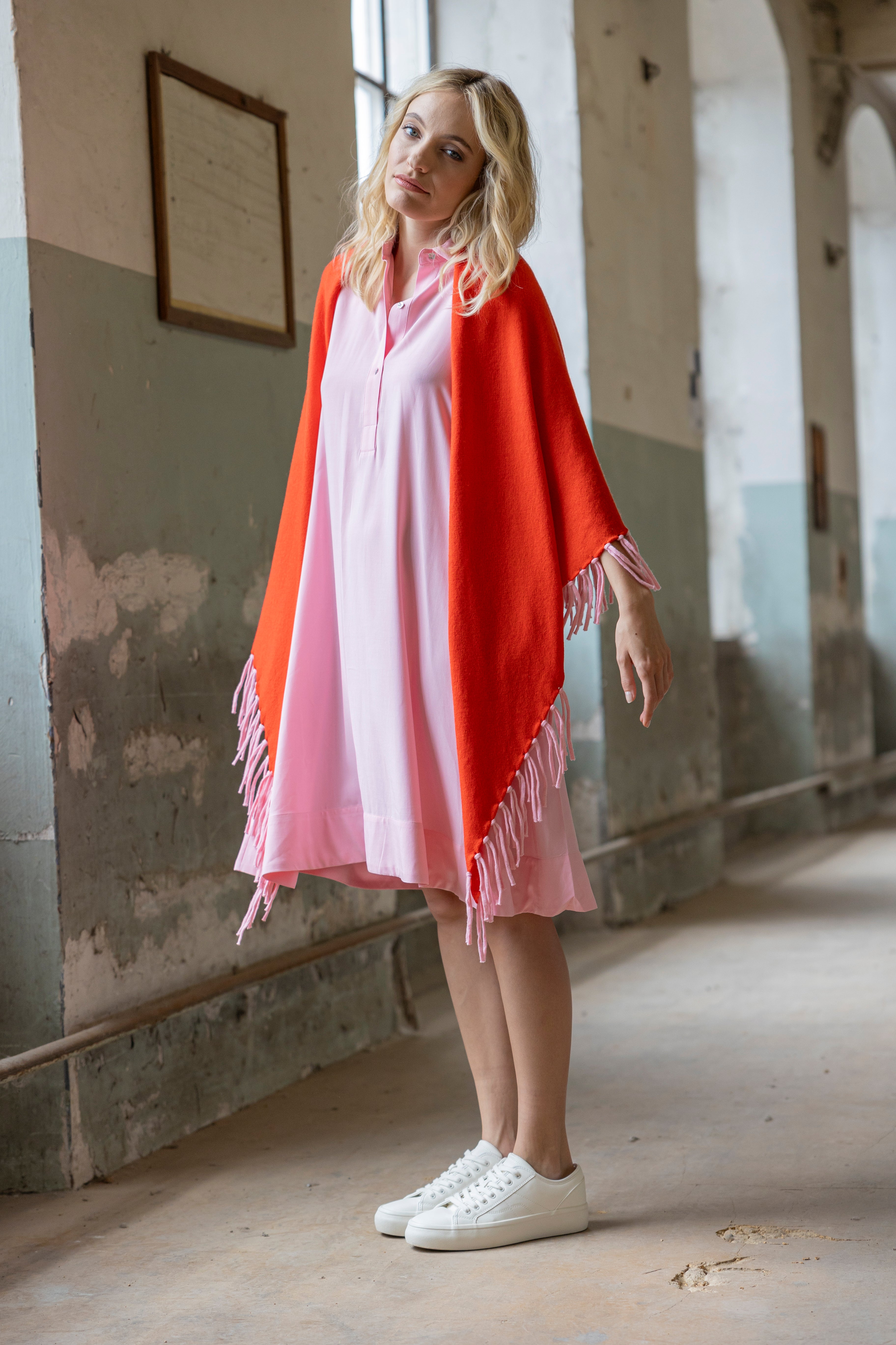 Poncho Dreieckstuch mit Fransen Grenadine