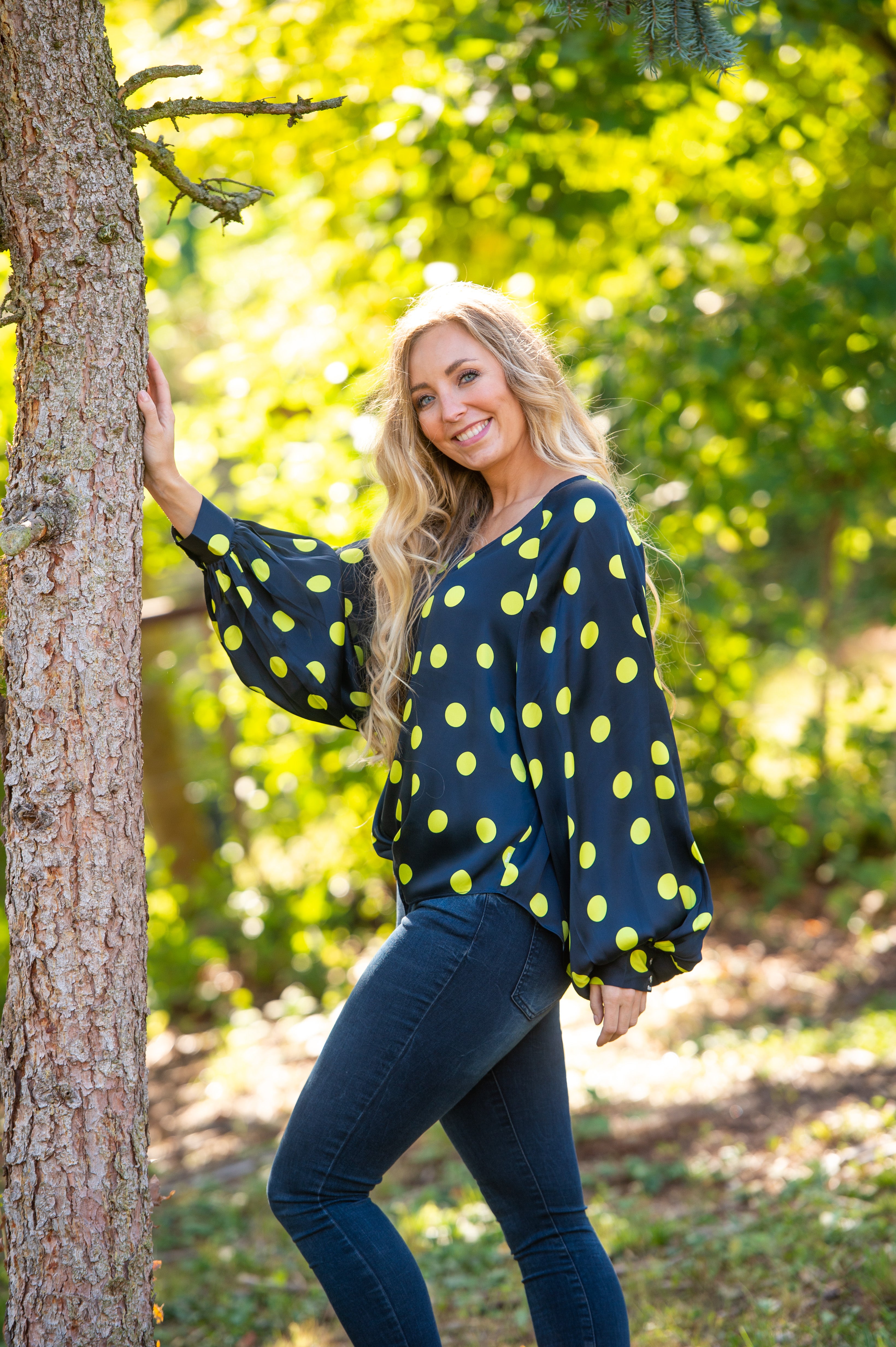 Seidenshirt - Punkteprint mariner