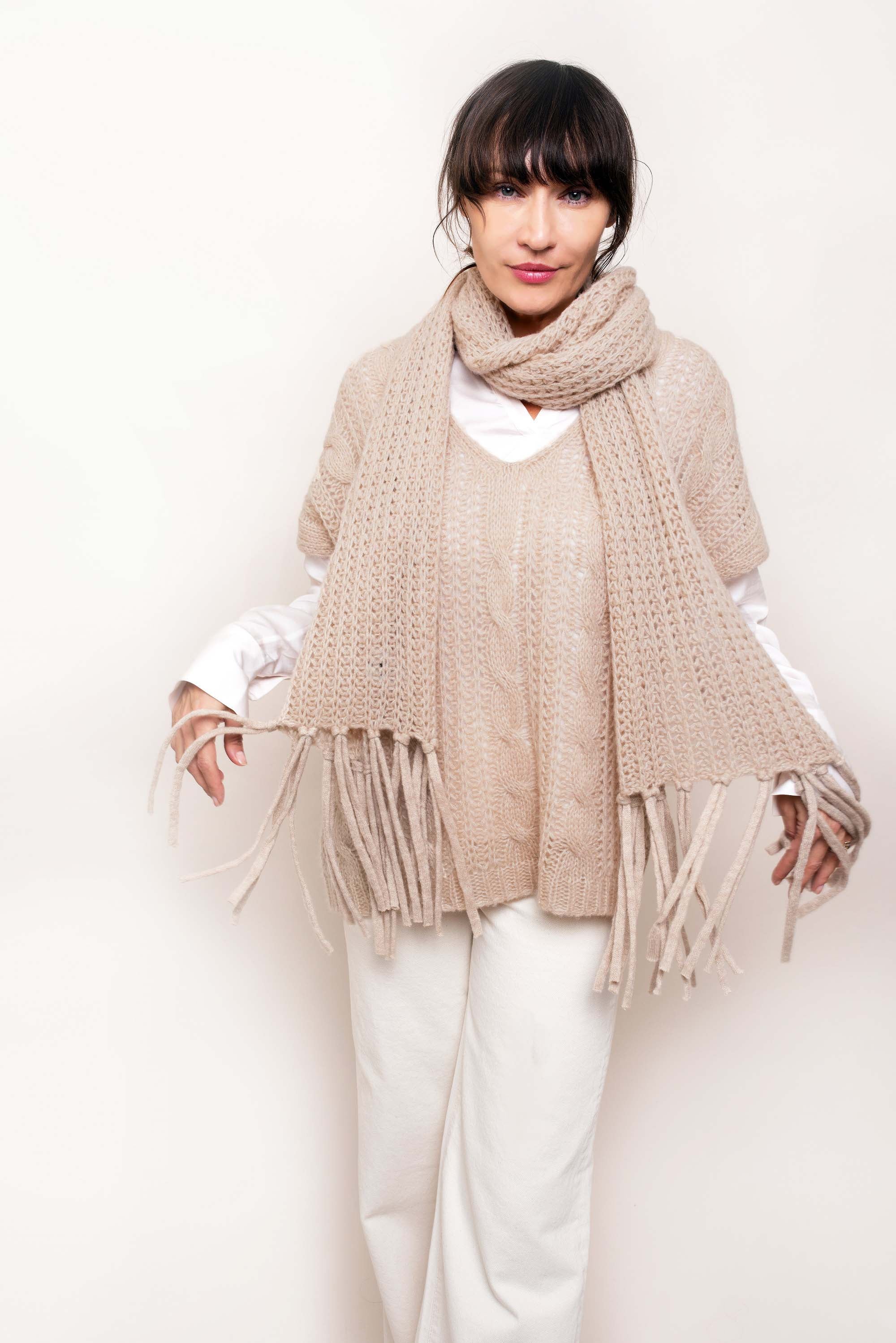 Fransenschal aus Cashmere-Seidenmischung - chai