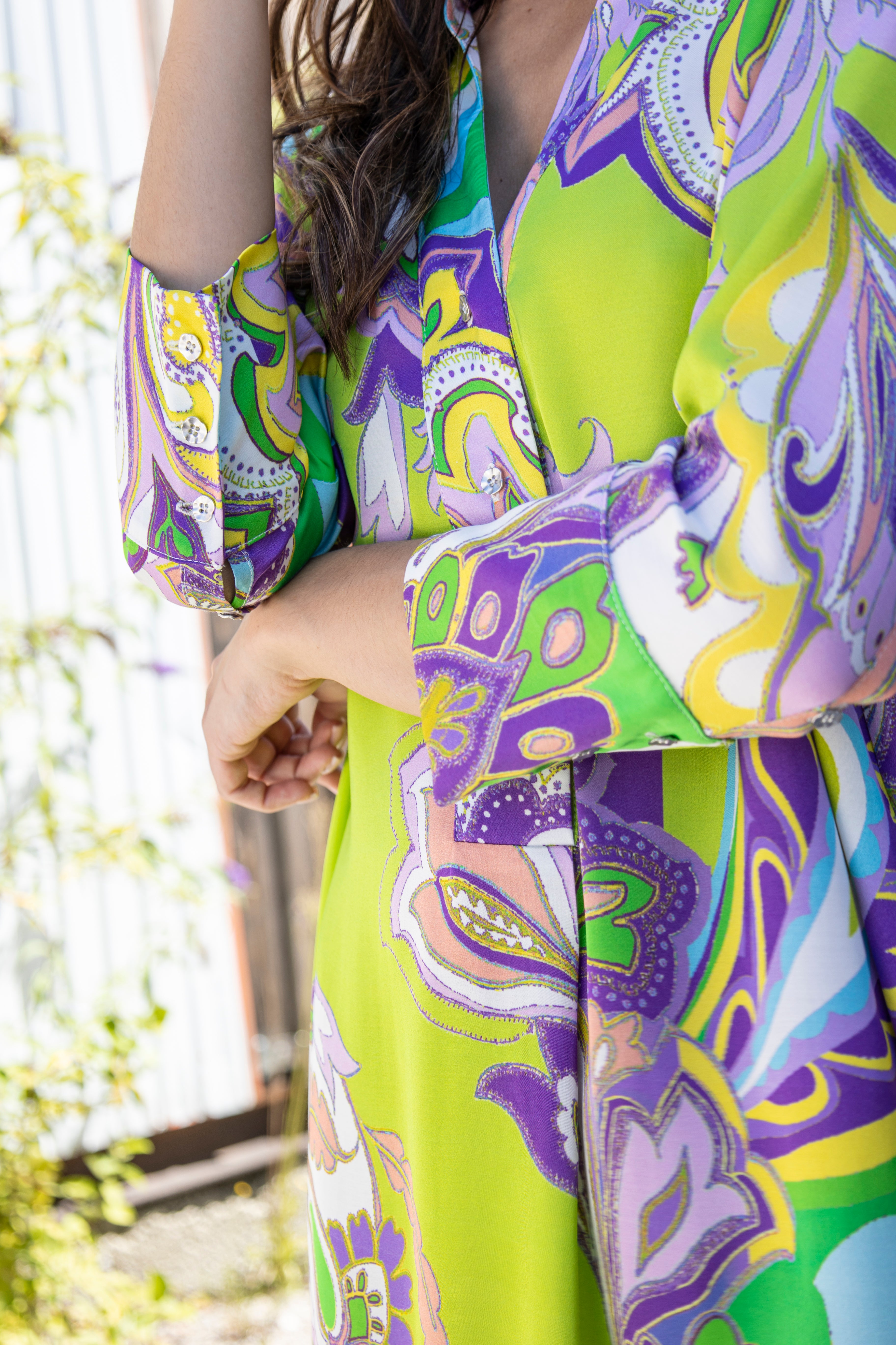 Lockeres Hemdblusenkleid Paisley- greenery