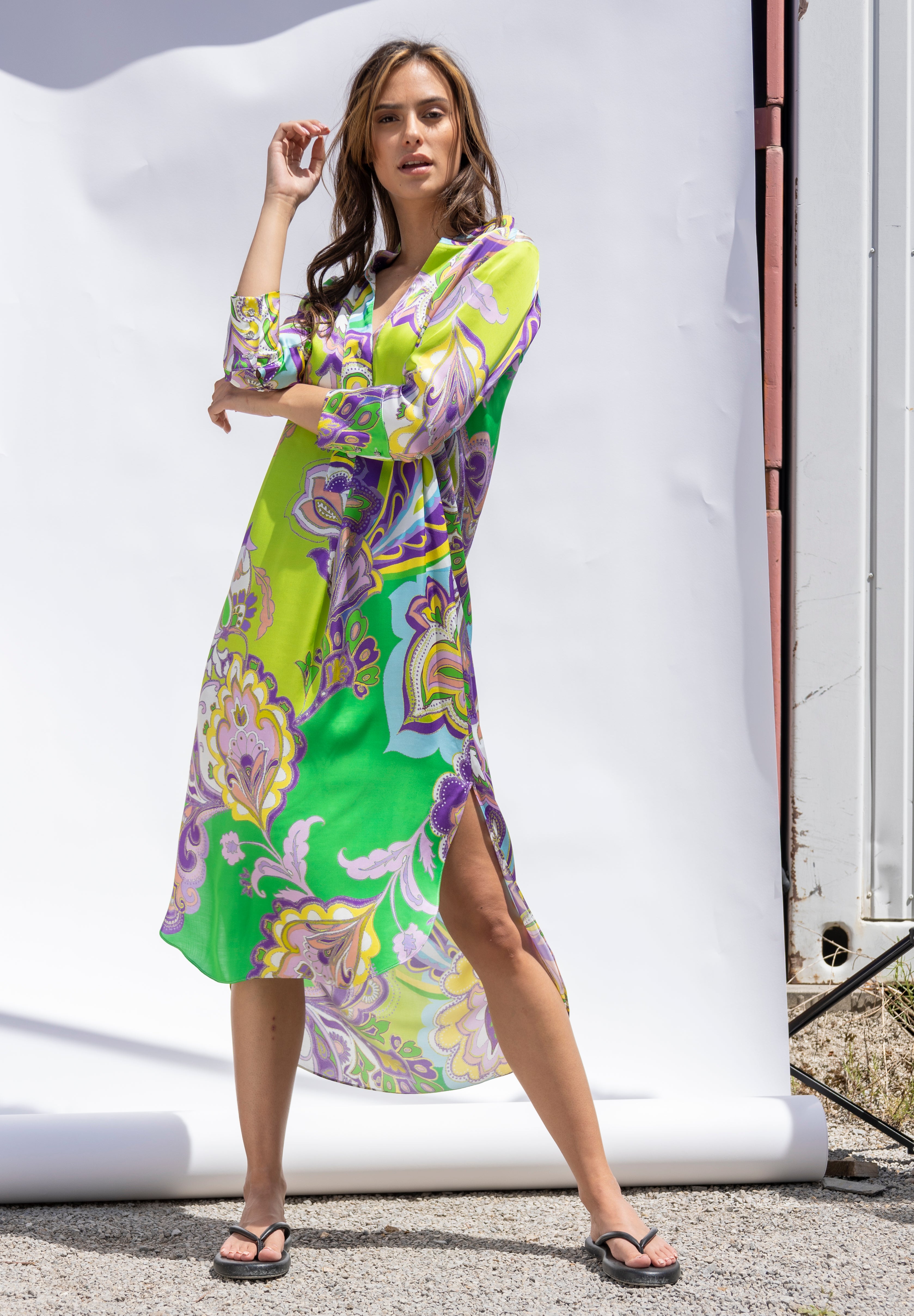 Lockeres Hemdblusenkleid Paisley- greenery