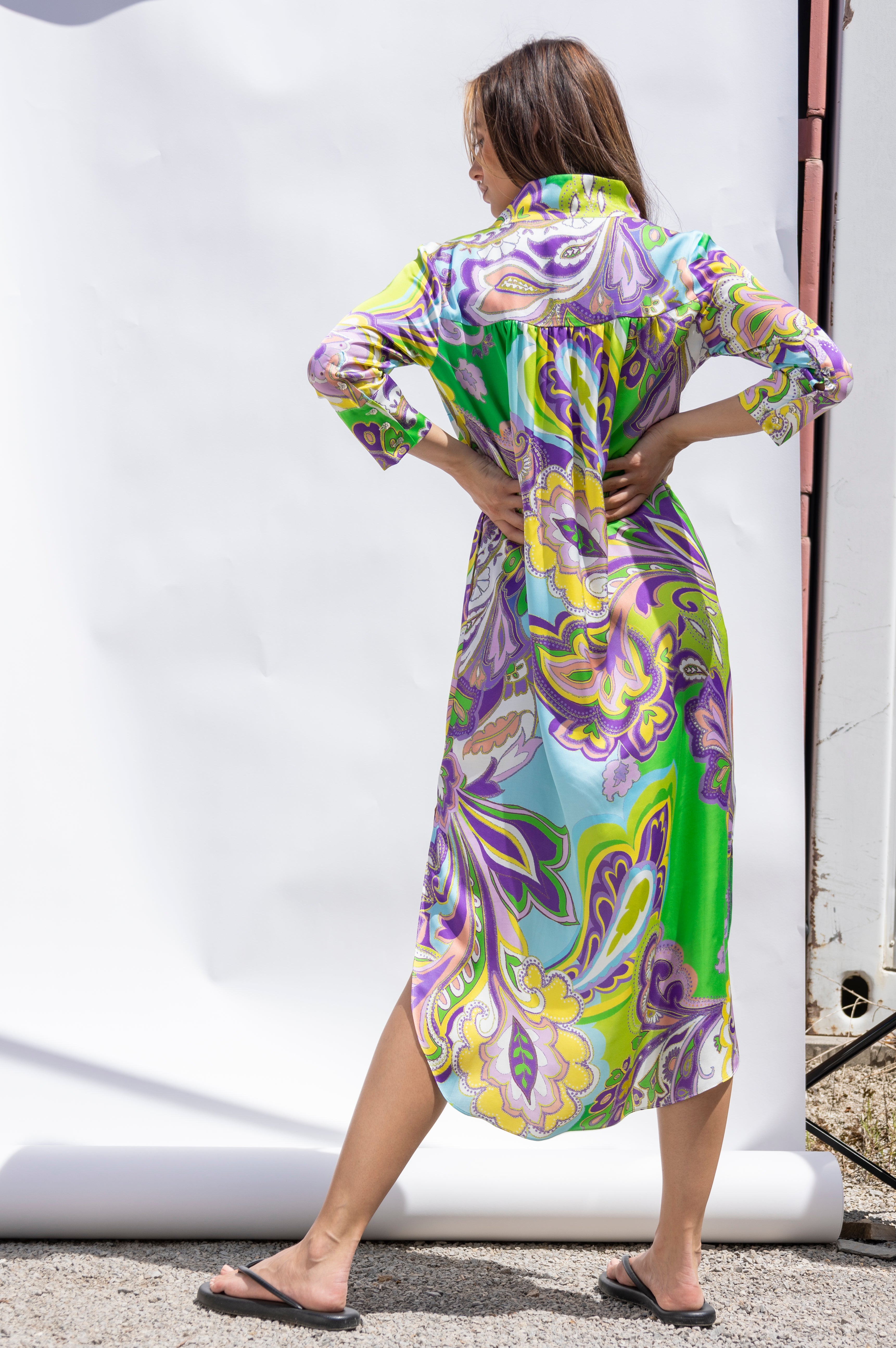 Lockeres Hemdblusenkleid Paisley- greenery