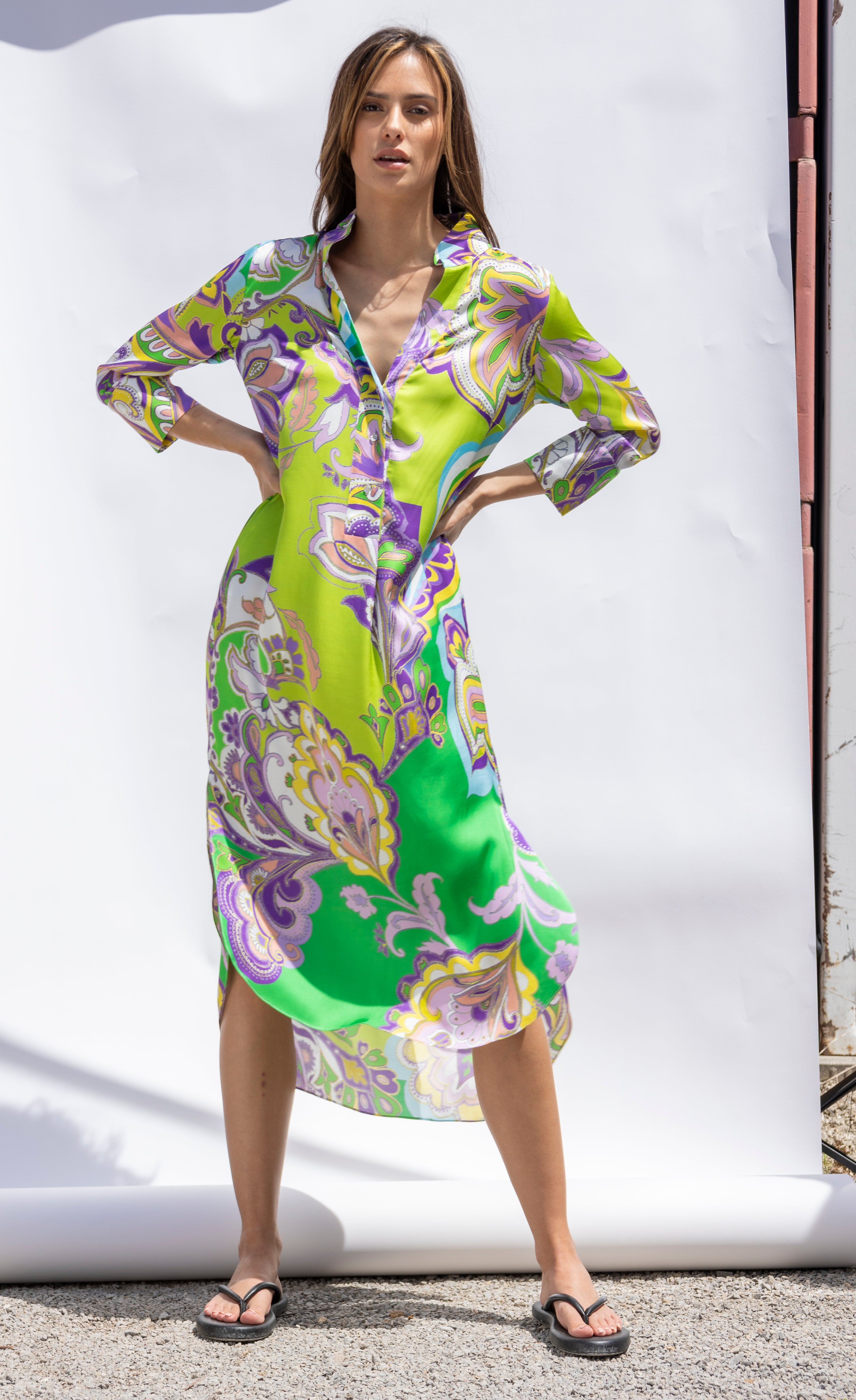 Lockeres Hemdblusenkleid Paisley- greenery