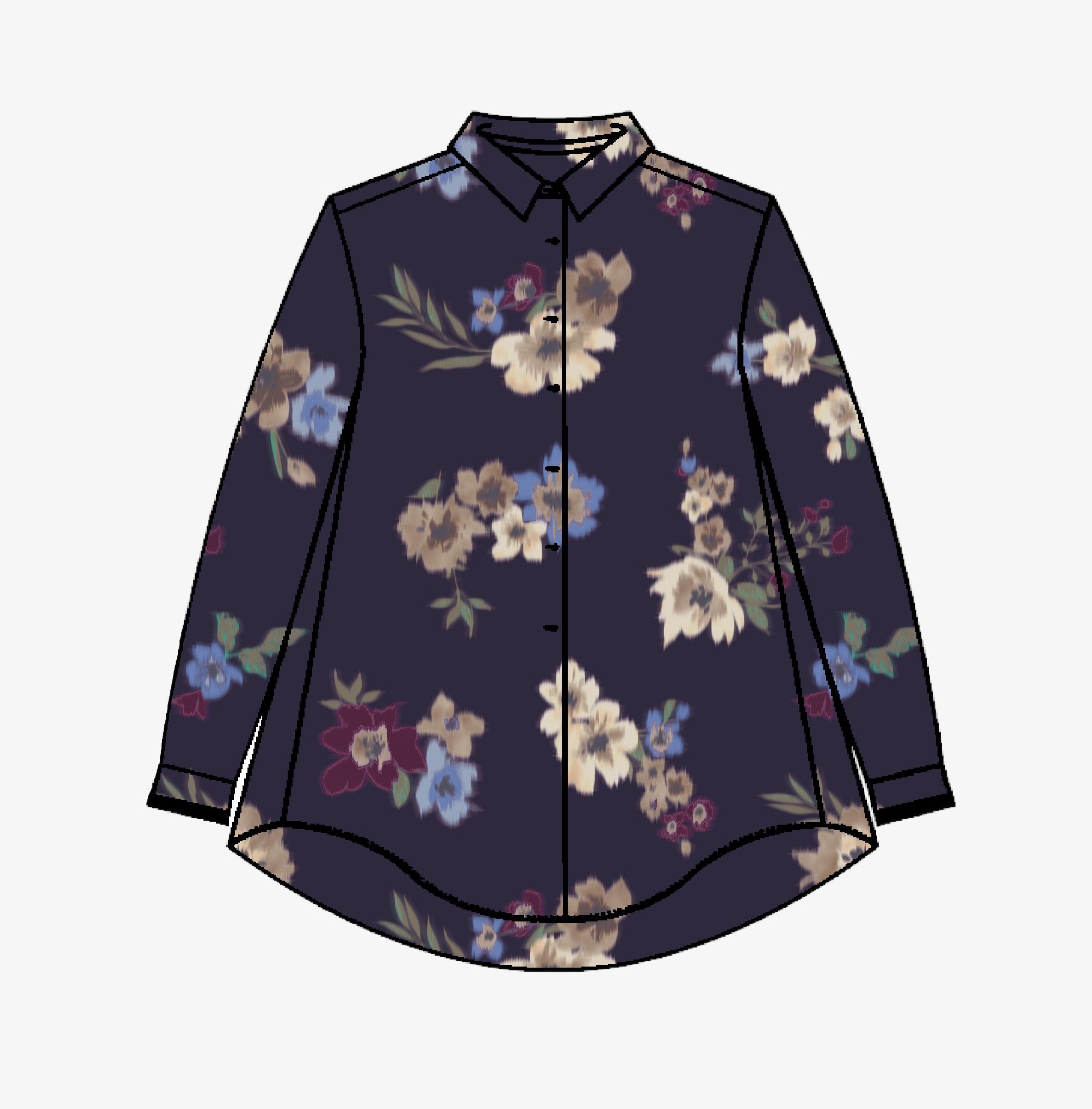 Viskosesatinbluse mit Blumenprint navy