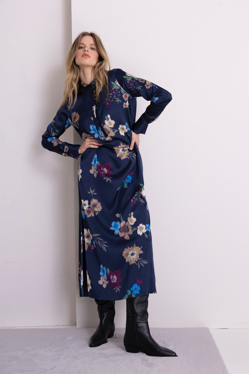 Langes Viskosekleid navy