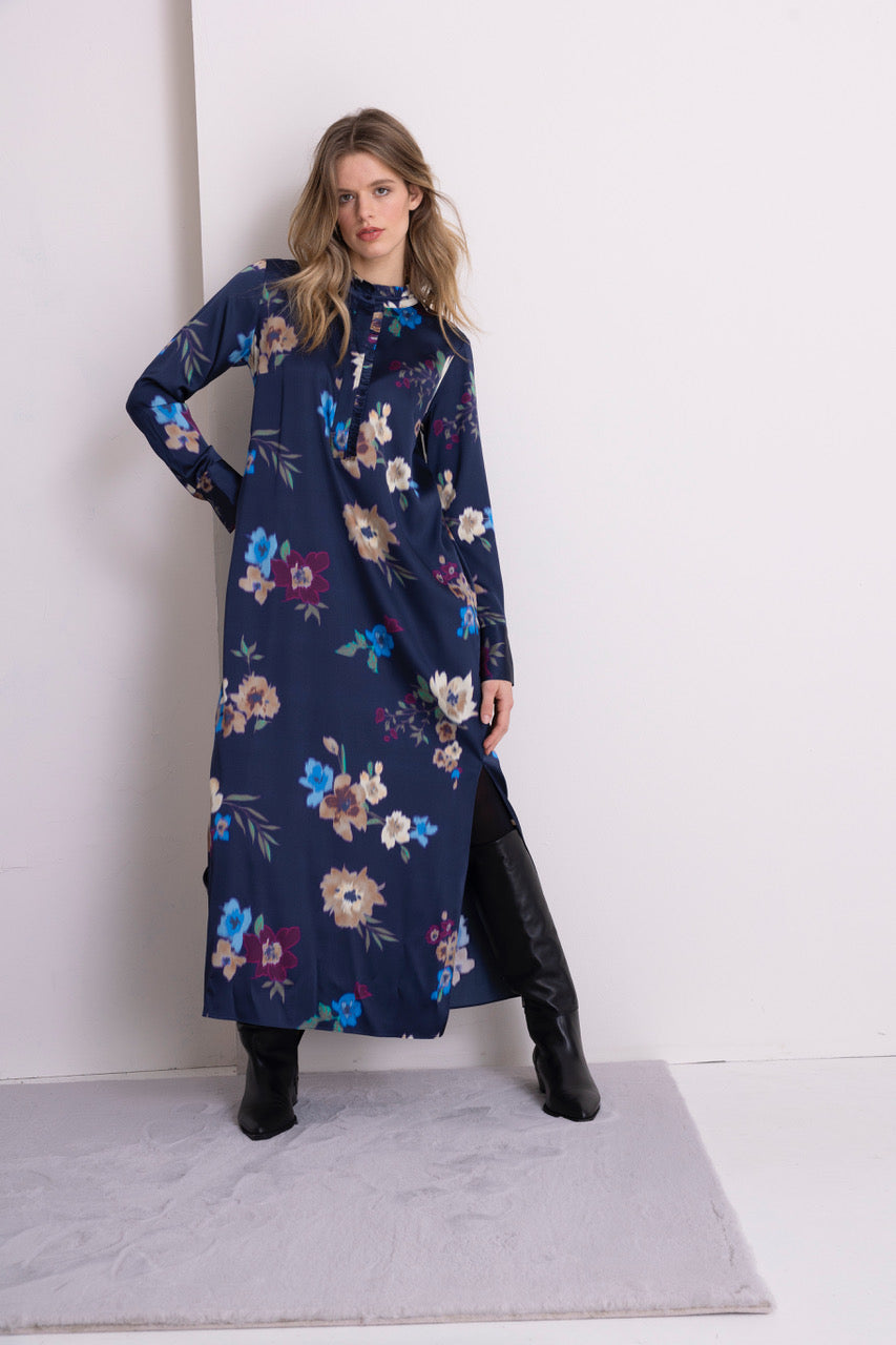 Langes Viskosekleid navy