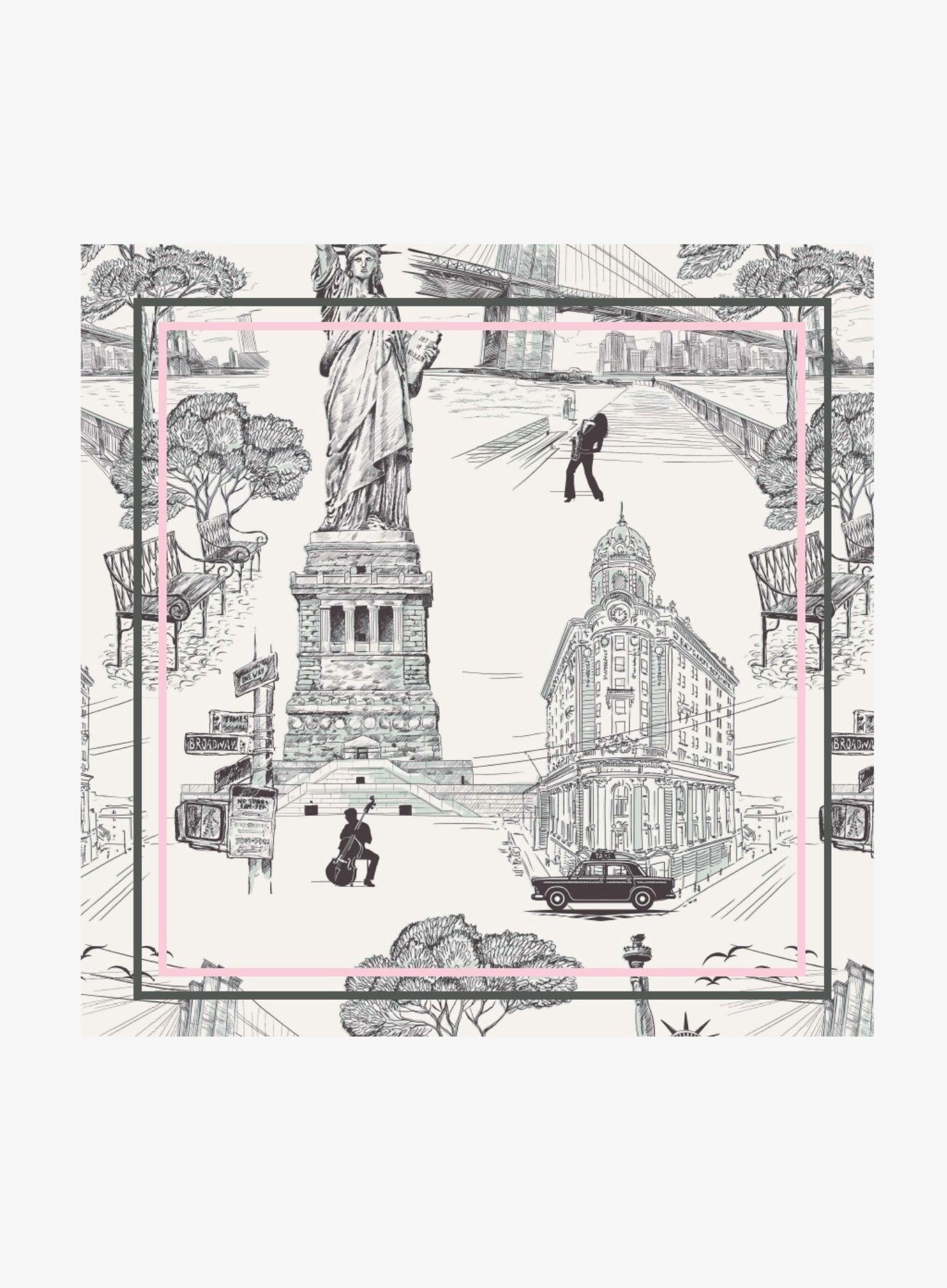 New York Print Silk Scarf, khaki