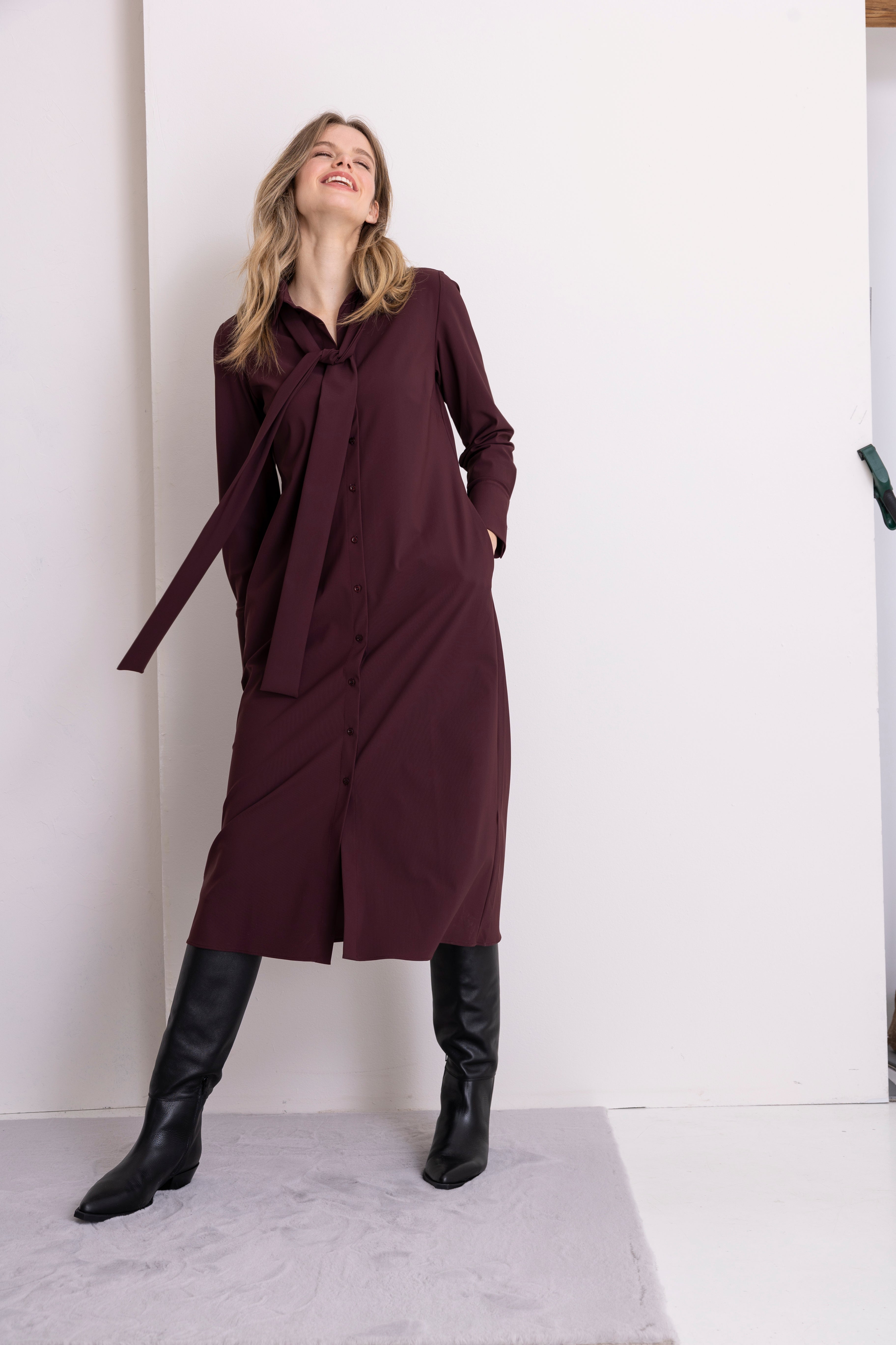 Hemdblusenkleid berry, bügelfrei