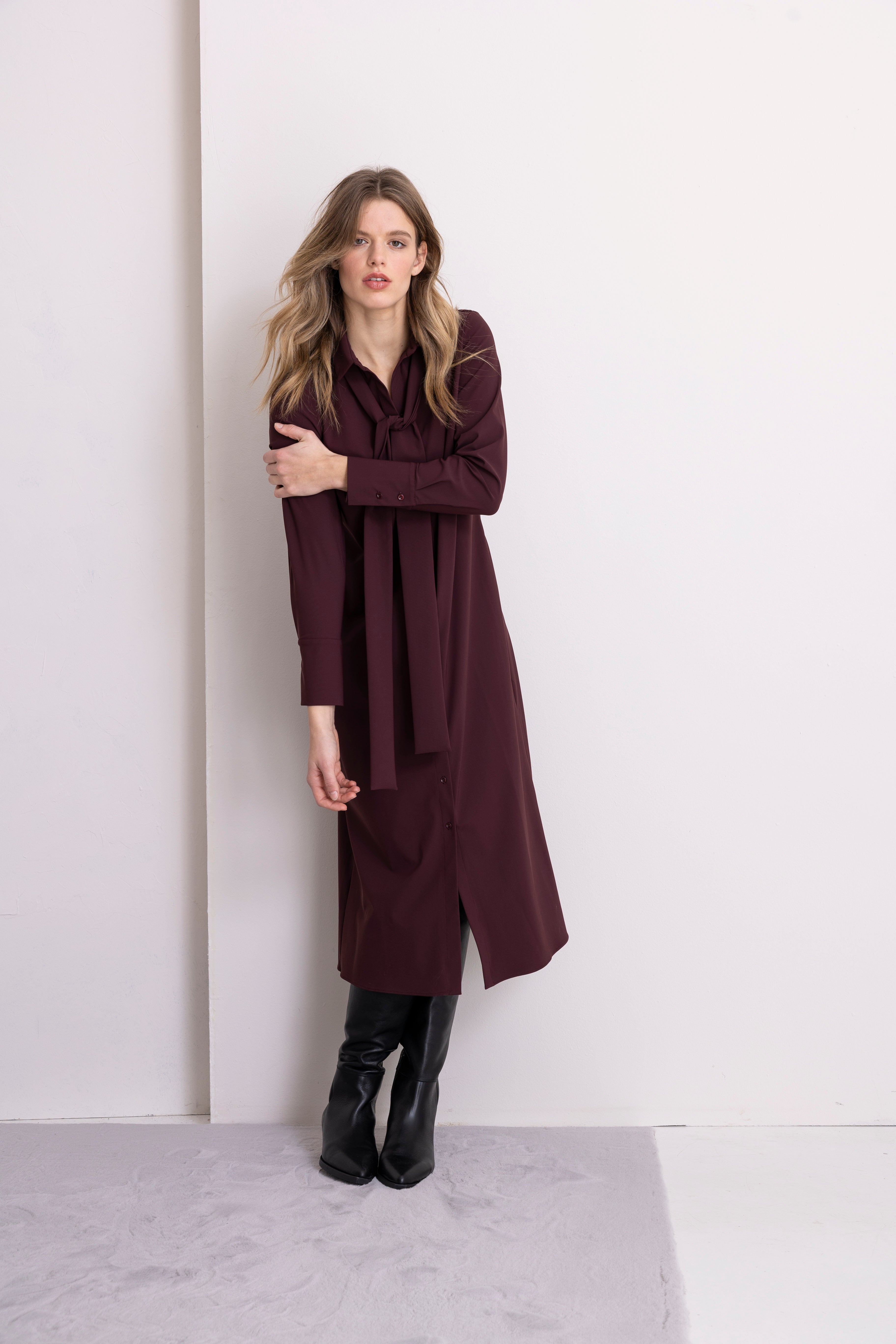 Hemdblusenkleid berry, bügelfrei