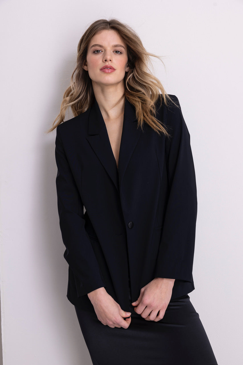 Lässiger Oversized Blazer Navy bügelfrei