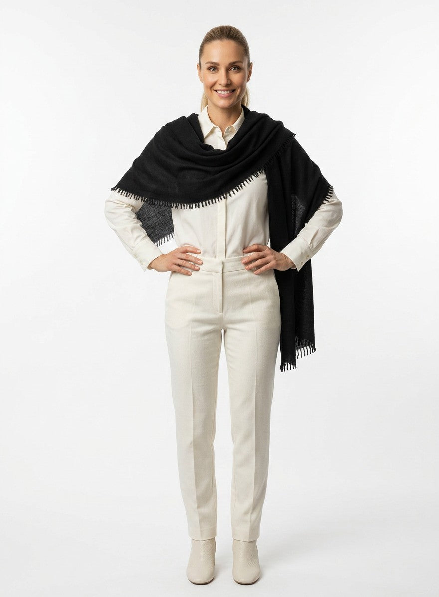 Handgefertigter Cashmere Schal black