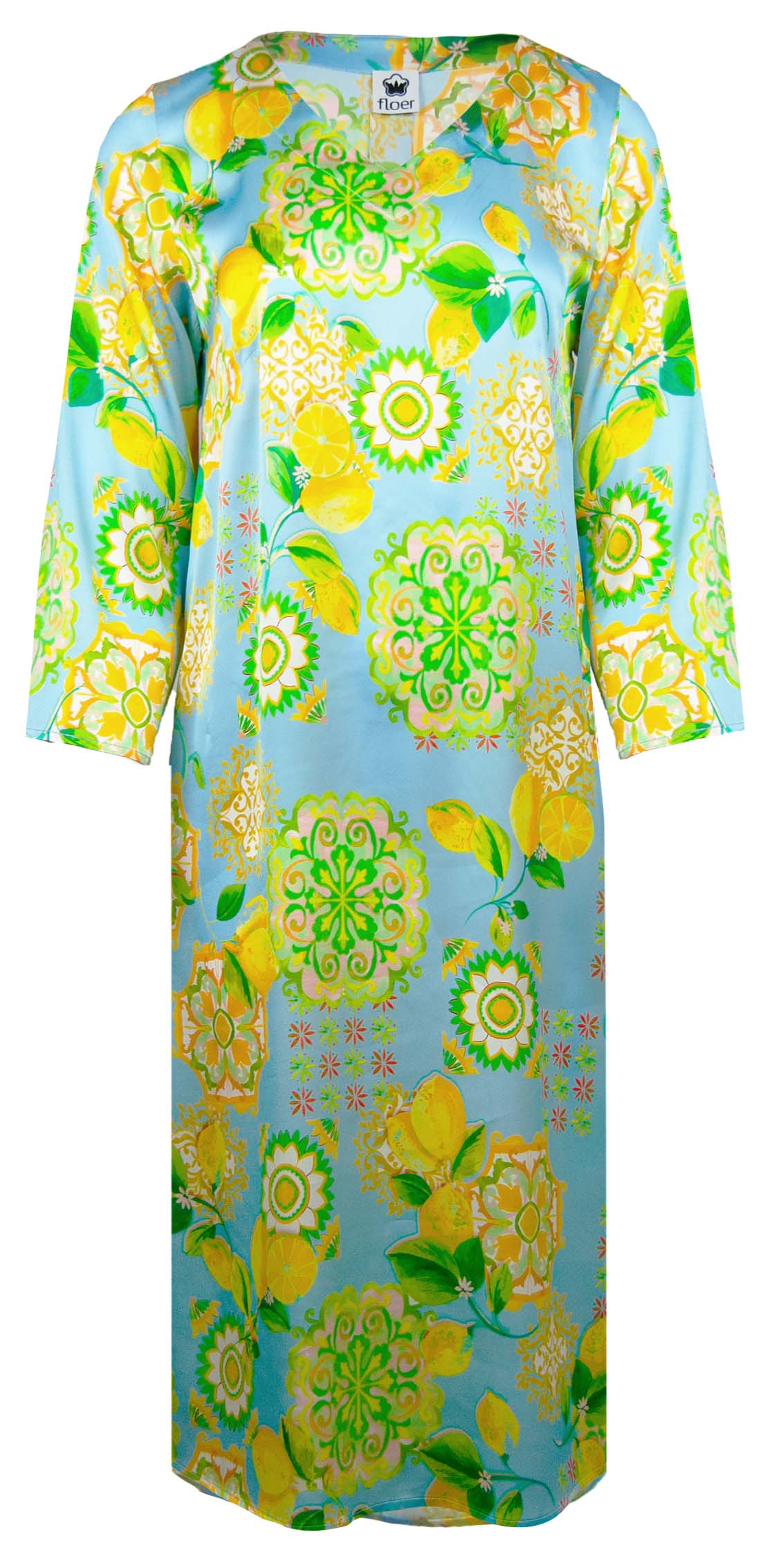 Kleid mit V-Ausschnitt und floralem Print - topaz