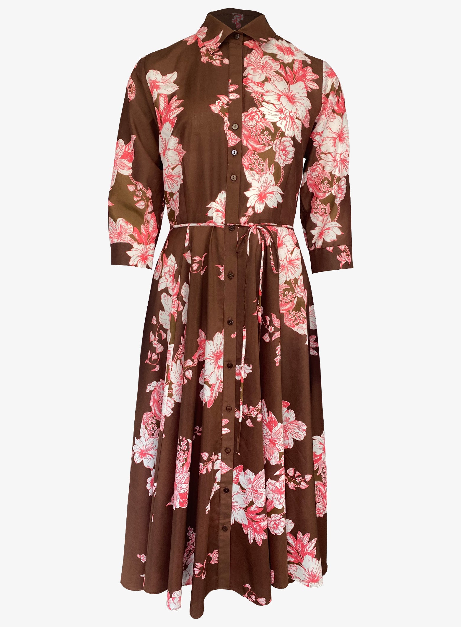 Hochwertiges Blusenkleid mit floralem Print aus Baumwolle & Seide