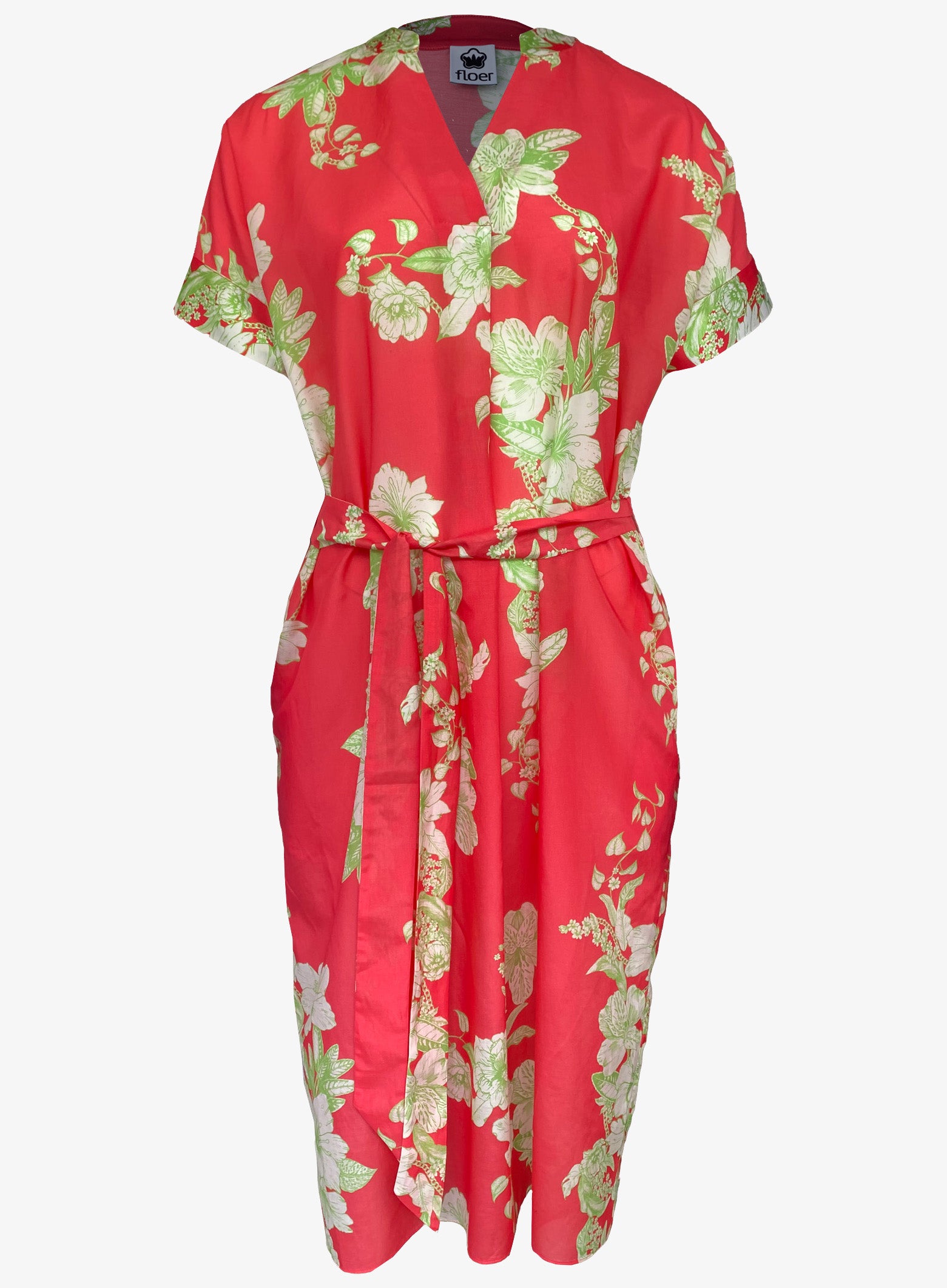 Seiden-Baumwollkleid in Coral Blossom Print