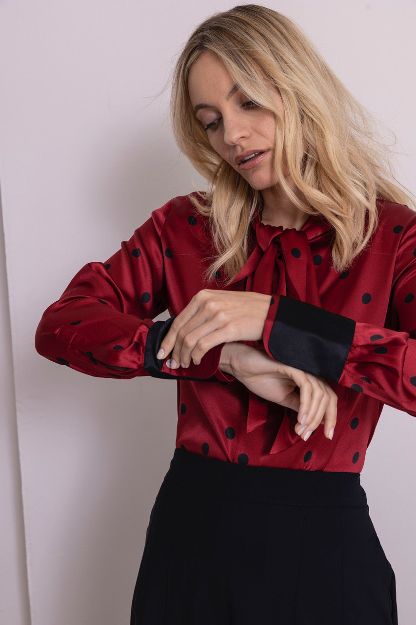 Schluppenbluse Seide mit Kettenprint