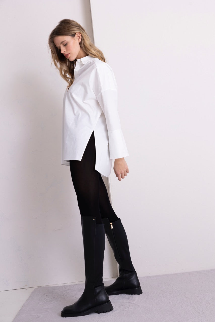 Lässige Hemdbluse Baumwolle, weiss