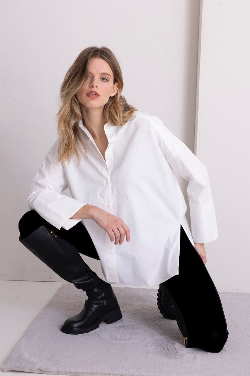 Lässige Hemdbluse Baumwolle, weiss