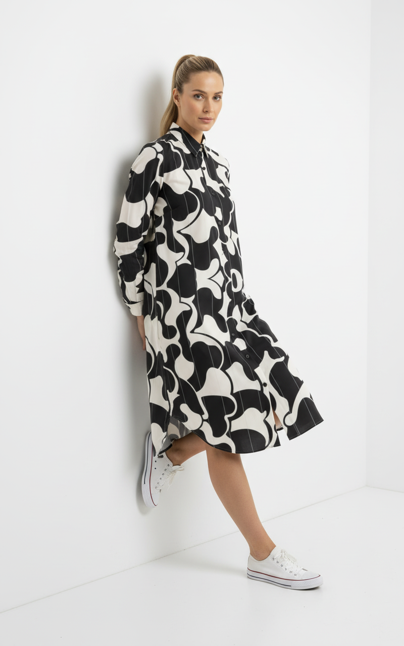 Hemdblusenkleid schwarz/weiß